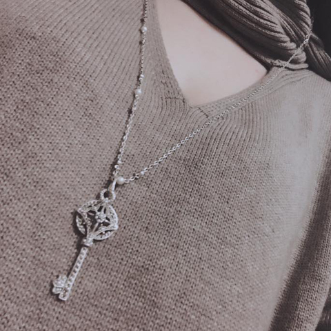 菱形小米珠鑰匙墜子