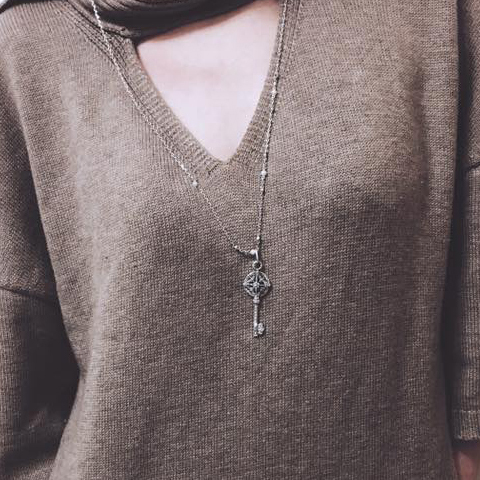 菱形小米珠鑰匙墜子