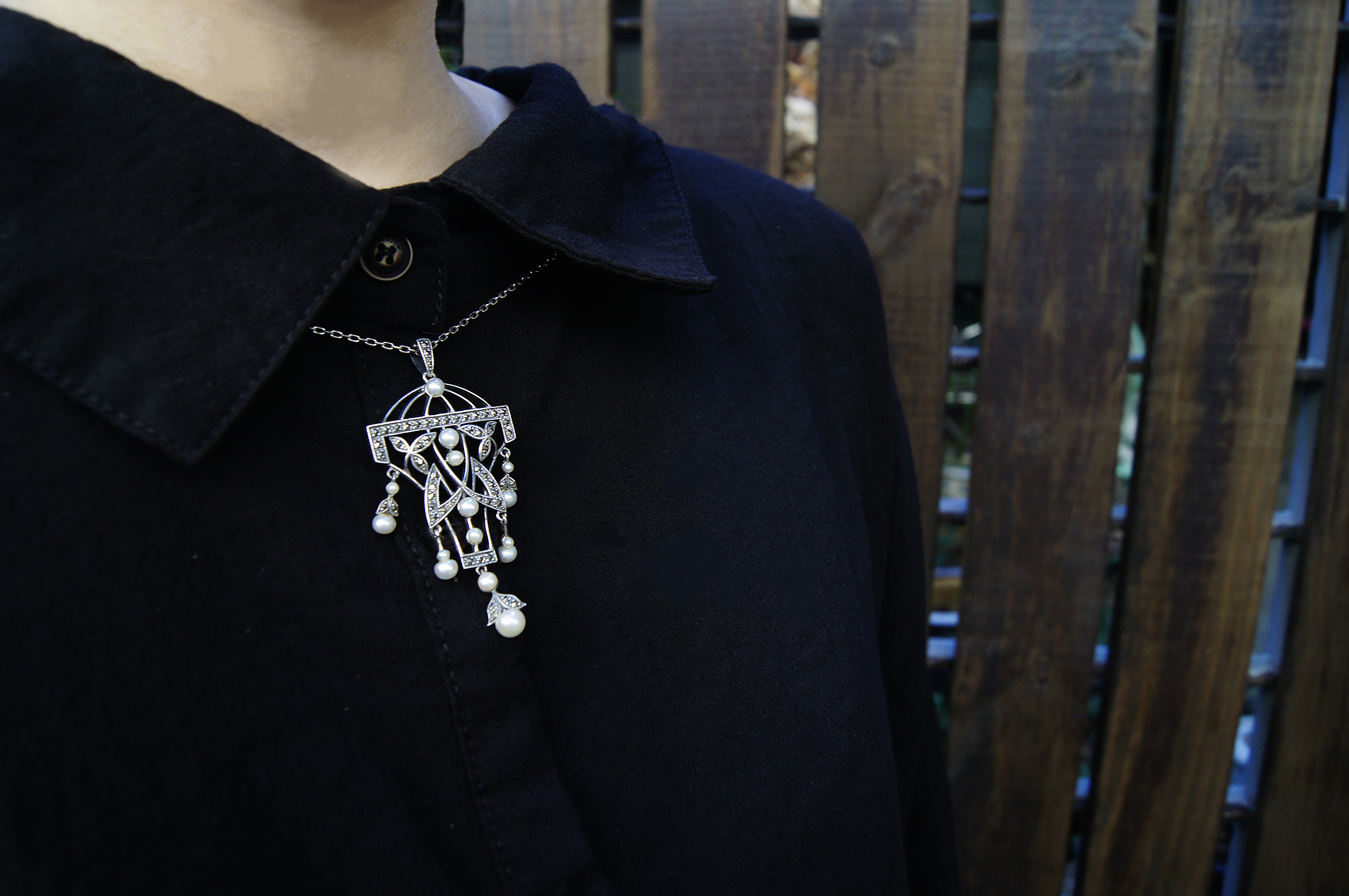 吊燈珍珠馬克賽石墜子OP1151