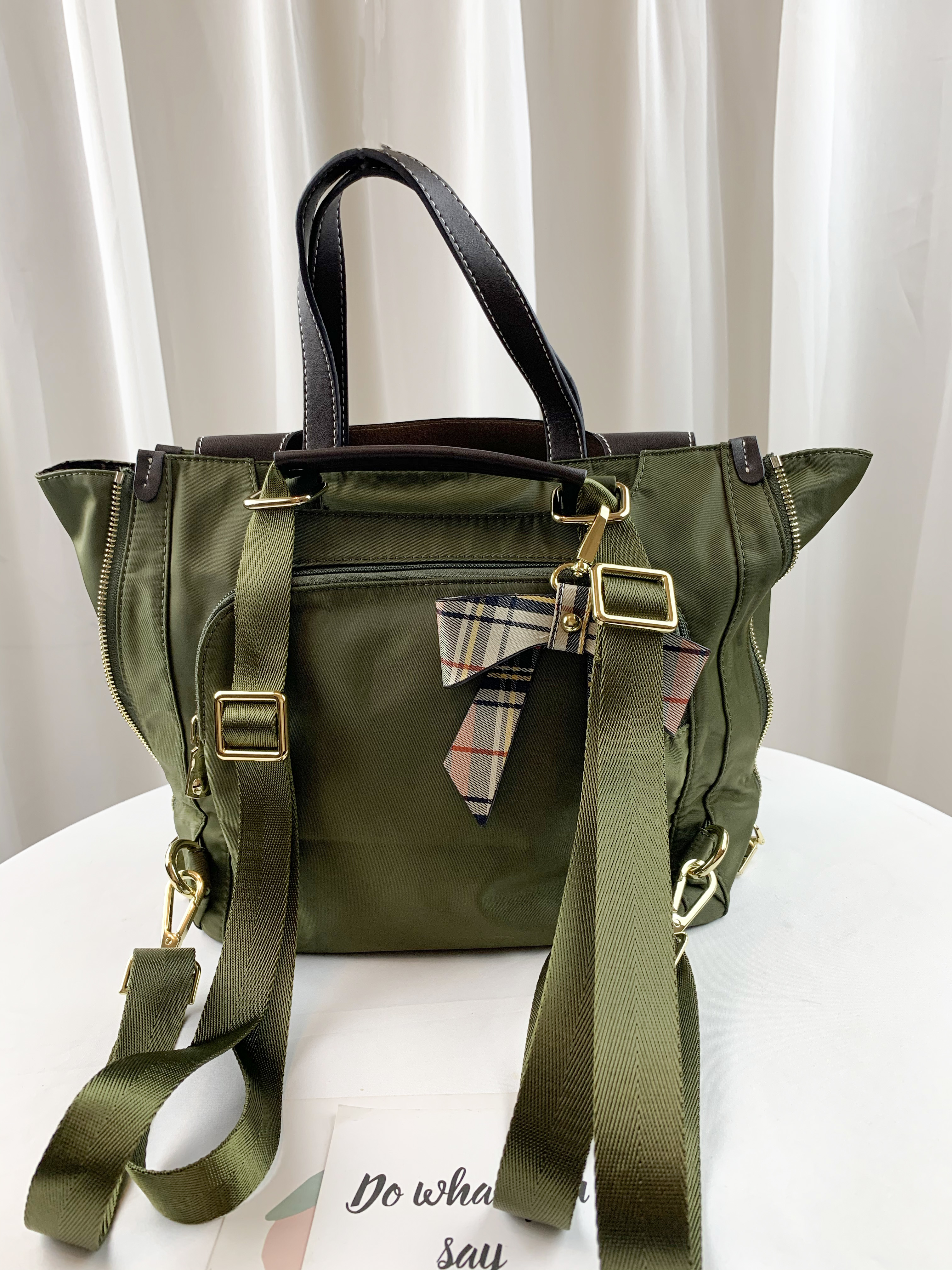 GOODS 抹茶綠 尼龍防潑水兩用手提包 / 後背包  #2598