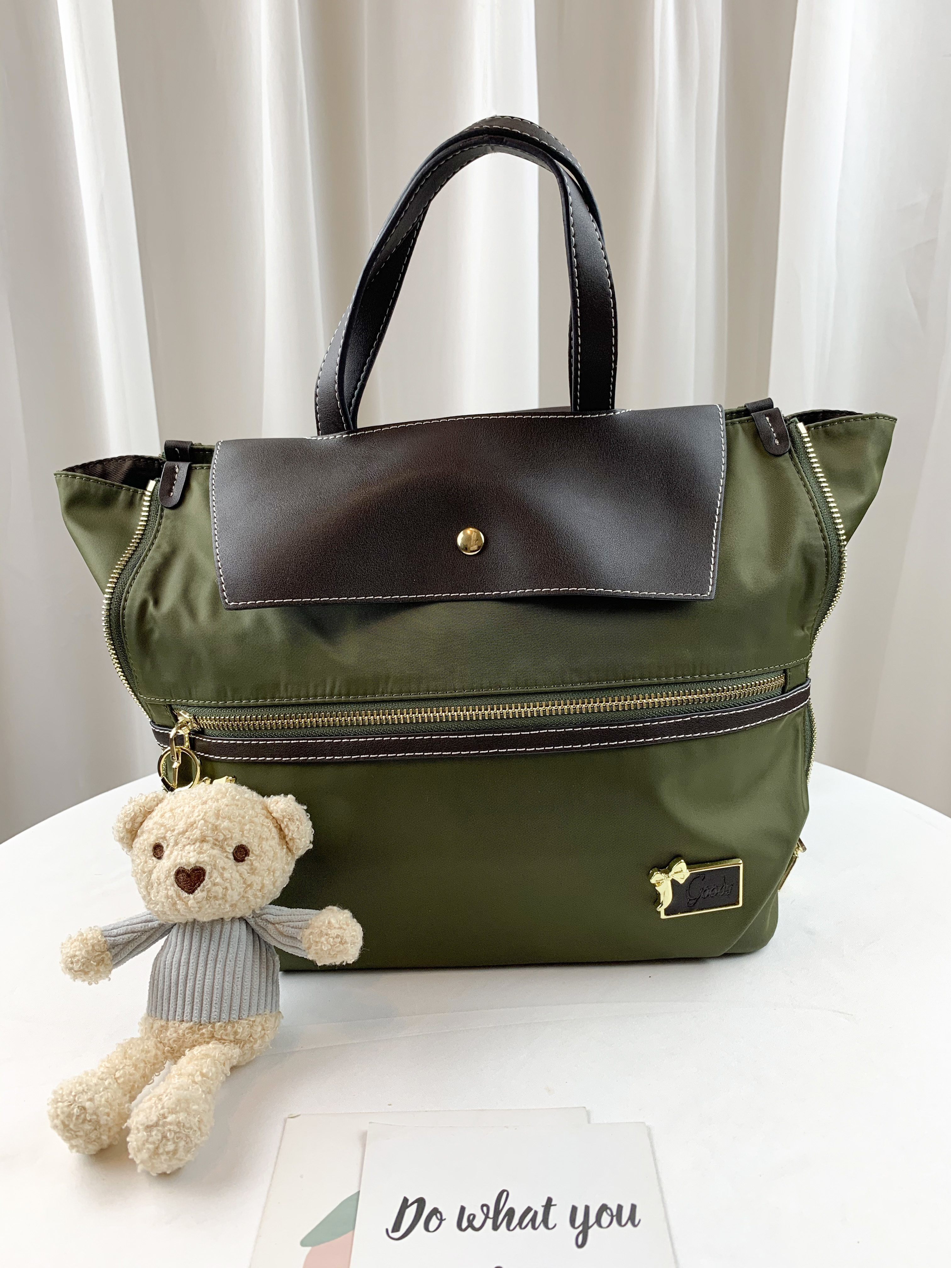 GOODS 抹茶綠 尼龍防潑水兩用手提包 / 後背包  #2598