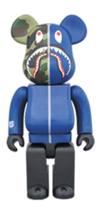 BAPE 1ST SHARK BE@RBRICK 1000% NVY 半臉迷彩 鯊魚外套 深藍/黑