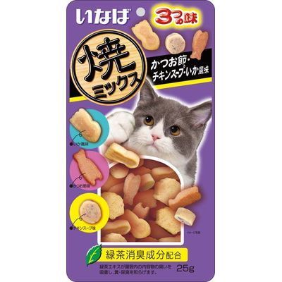 INABA 貓小食．3味小魚燒 木魚+雞湯+魷魚 25g