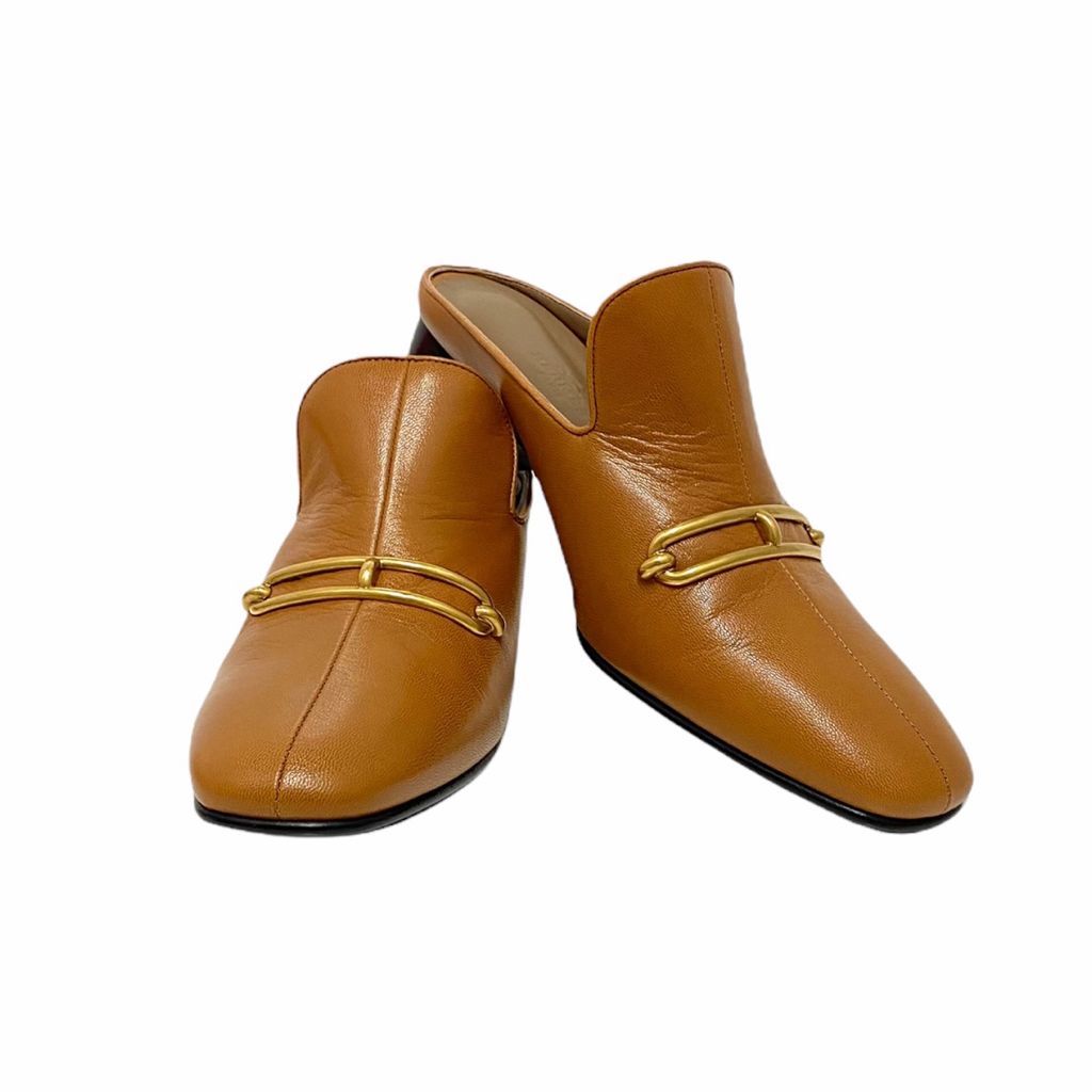 本月激減!!! 全新HERMES拖鞋 37.5碼 Diane mule 榛子色/山羊皮/金扣 B8355 H212035Z #BRAND NEW #香榭站正品