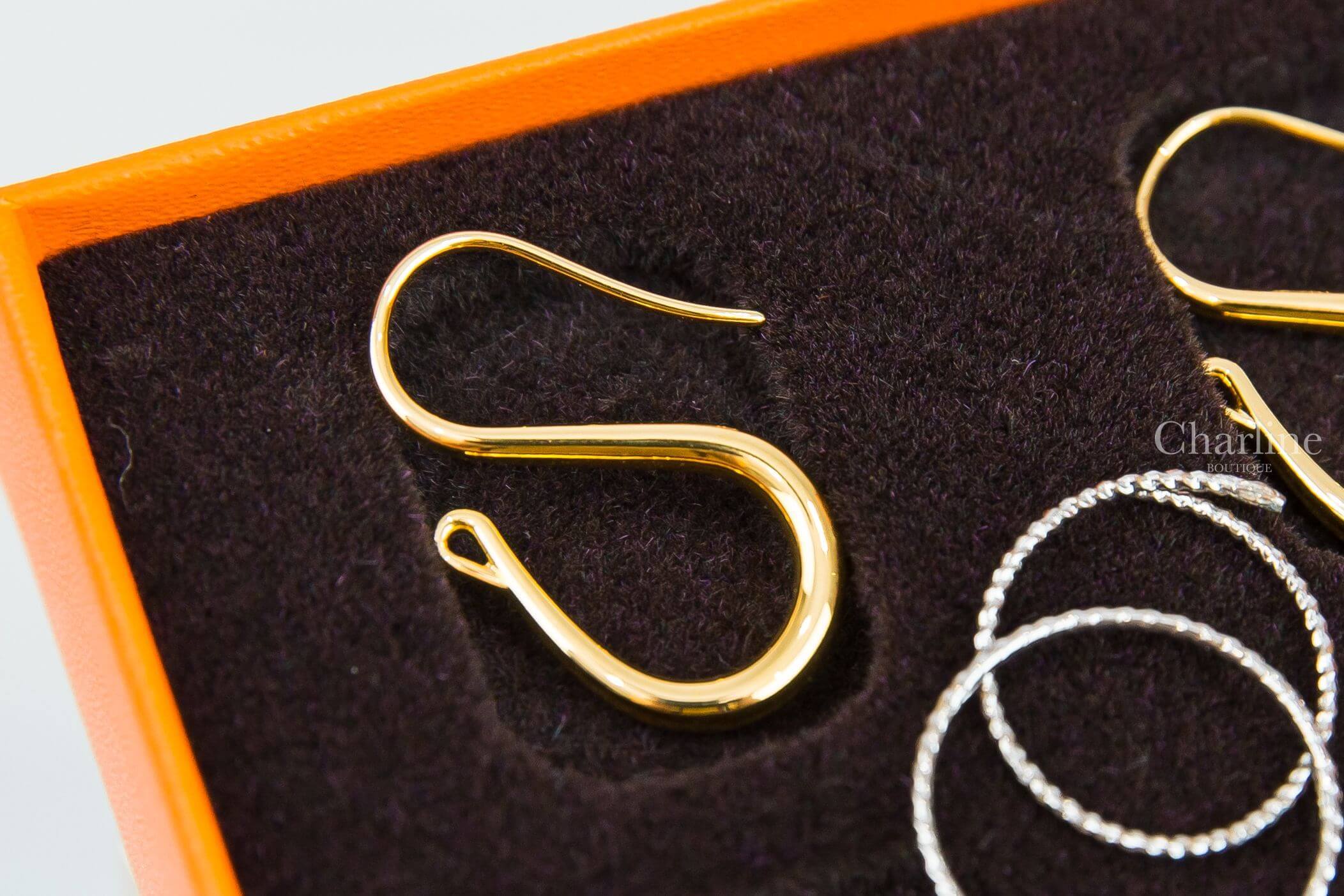 Hermès O'Maillon Earrings 橘色小牛皮金飾θ三件組垂墜耳環