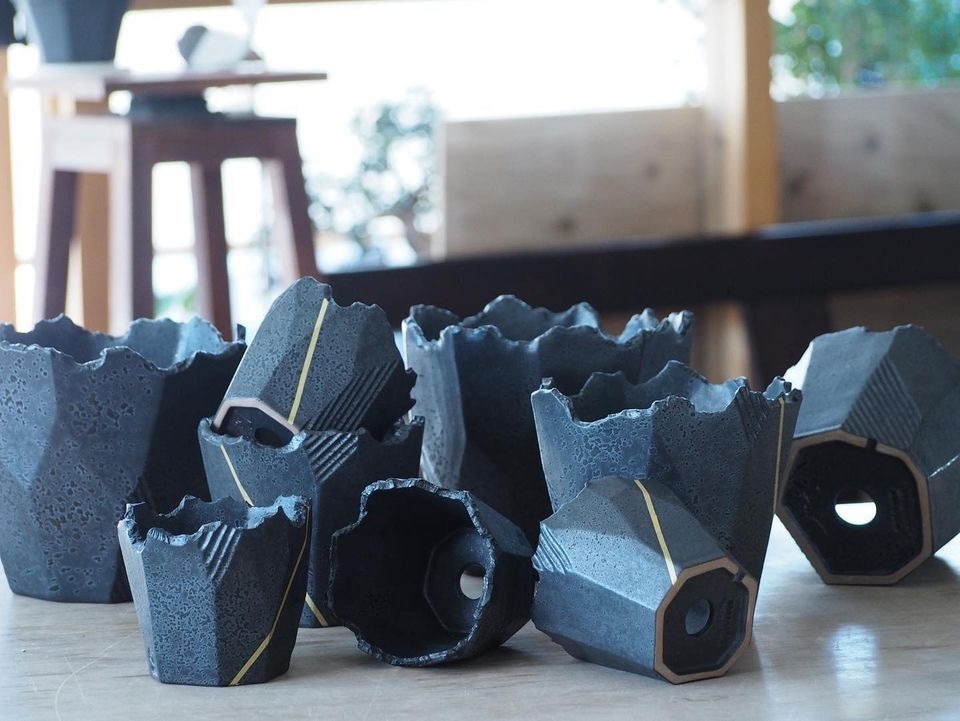 【N/OH】澪標 · 植木鉢  黑麗 KOKL REI / BLACK + Gold Line (S)