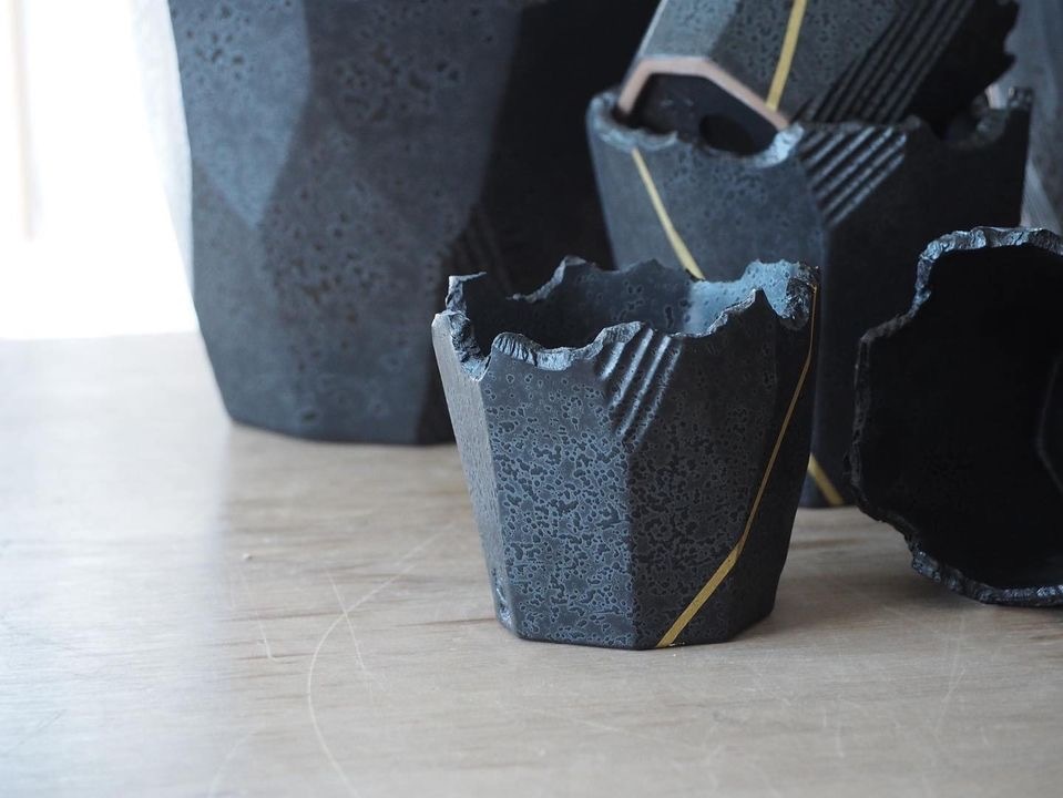 【N/OH】澪標 · 植木鉢  黑麗 KOKL REI / BLACK + Gold Line (S)