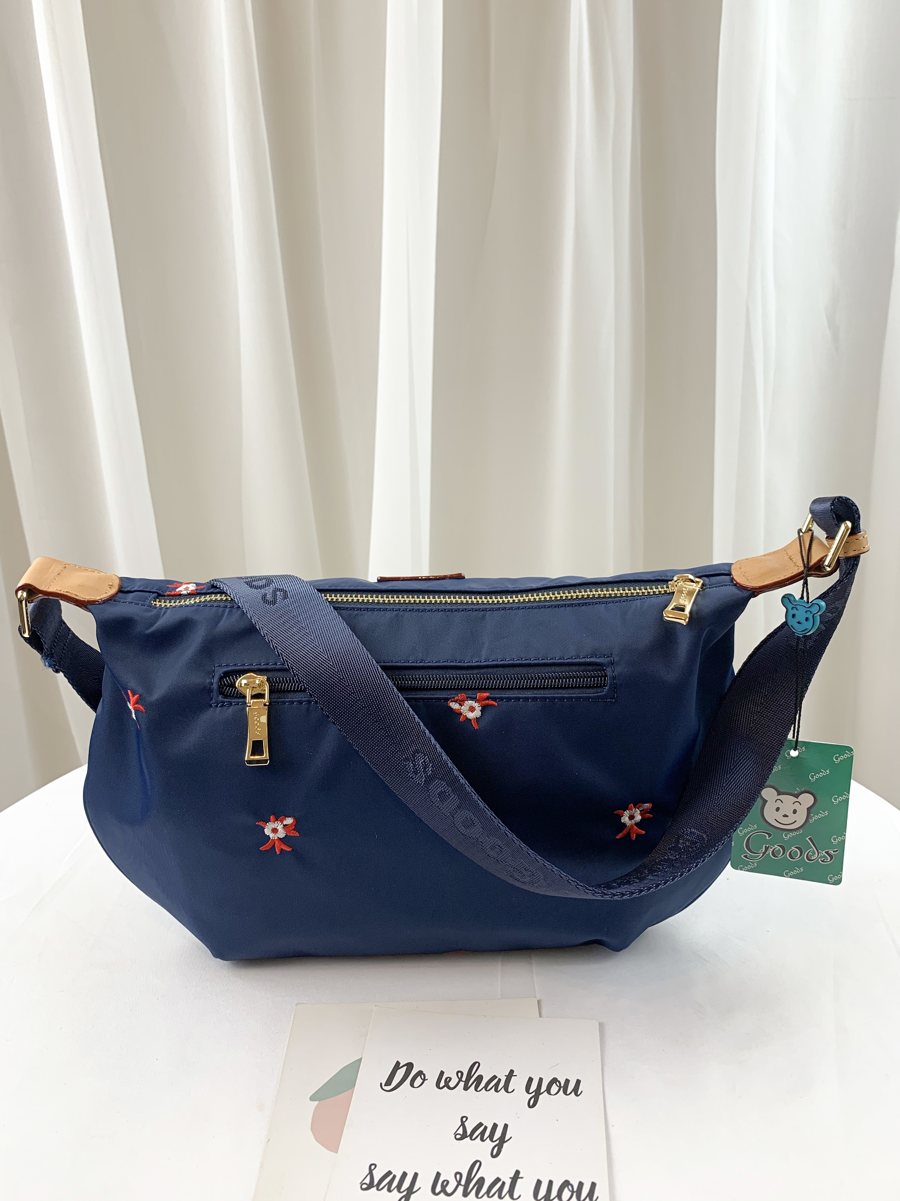 GOODS 復古繡花 寶藍尼龍防潑水腰包 / 斜背包   #6154