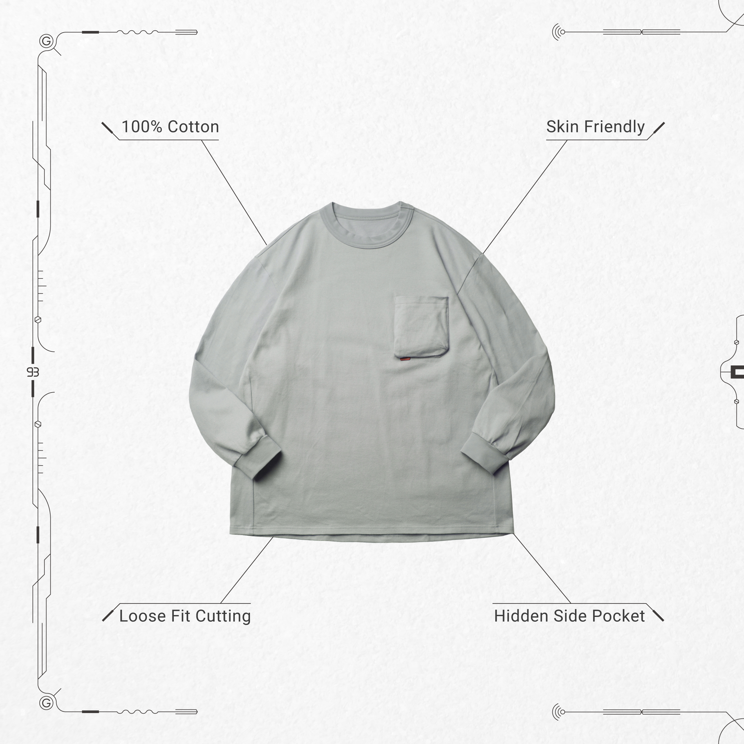 GOOPiMADE “TYPE-X” 3D L/S Pocket Tee - L-Gray