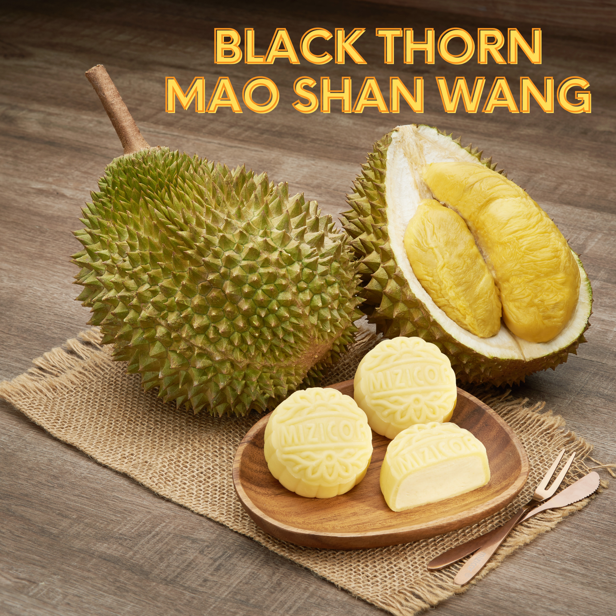 榴槤冰皮月餅【Mizicor銘菓】早鳥優惠【黑刺貓山王果肉榴槤冰皮月餅6個裝 (換領劵)】註:只適用於香港本地【即日發貨】