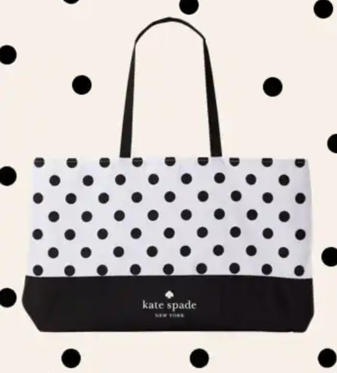現貨｜KATE SPADE大容量手挽袋 |Black Dots Cotton Beach Canvas Tote