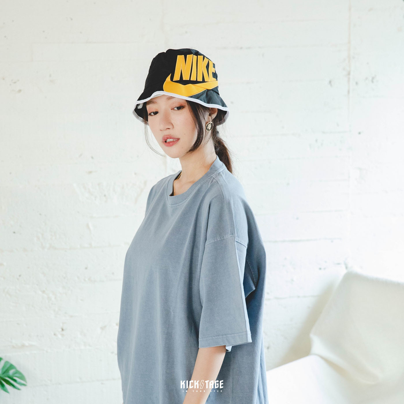 NIKE NSW BUCKET HAT 黑黃大LOGO 立體縫線白邊復古漁夫帽【DH2077-010】