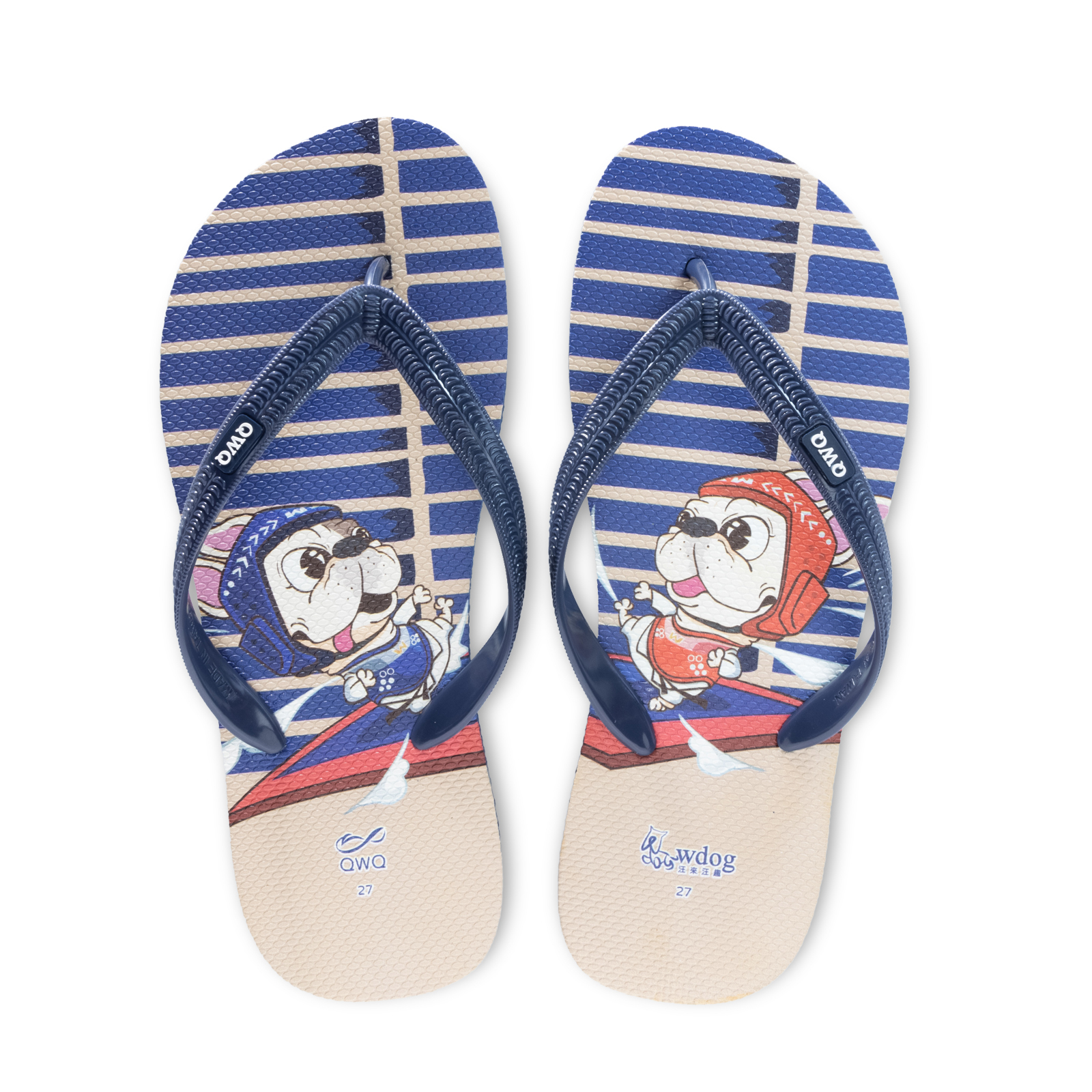 汪來汪趣 跆拳道 男款粗帶人字夾腳拖鞋 藍色