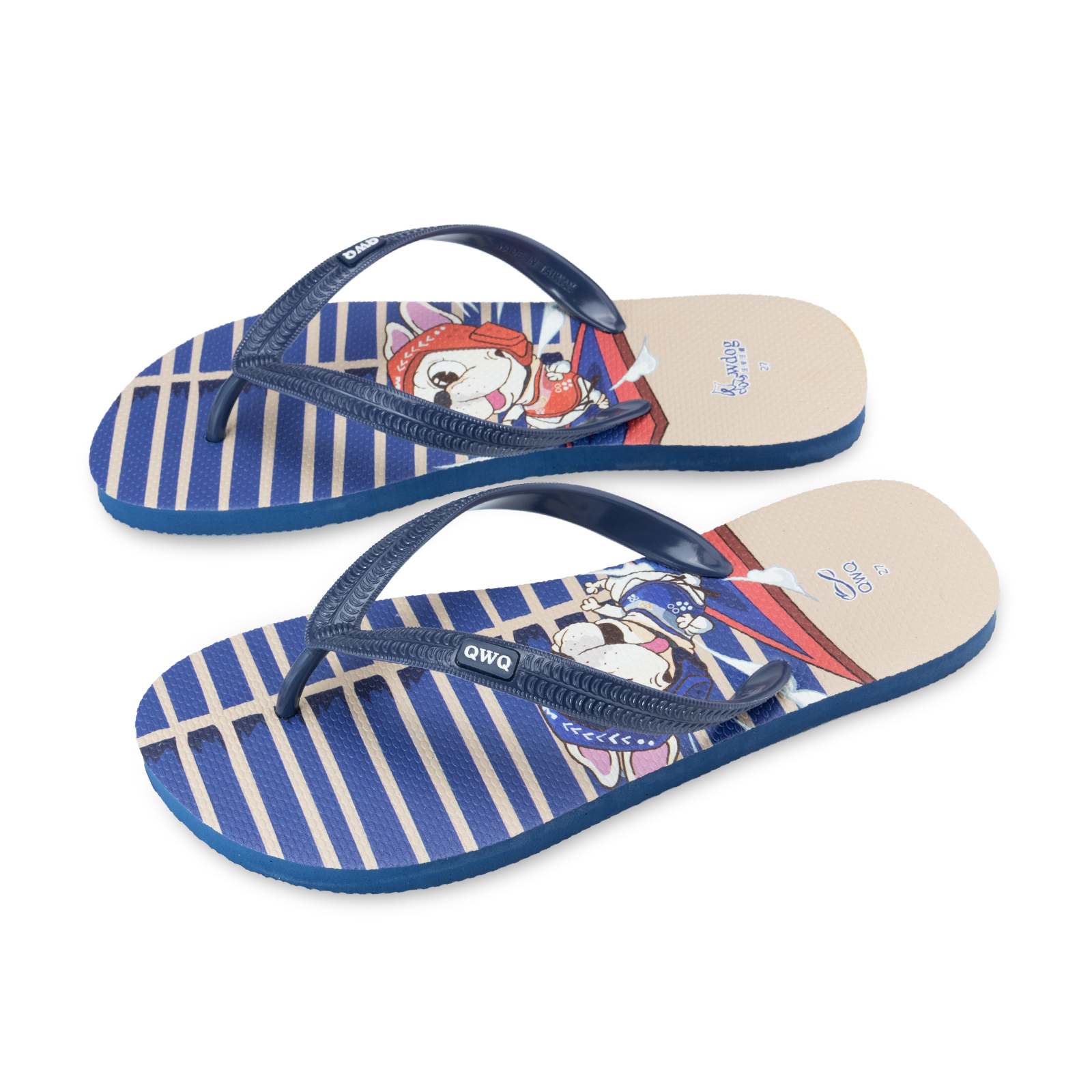 汪來汪趣 跆拳道 男款粗帶人字夾腳拖鞋 藍色