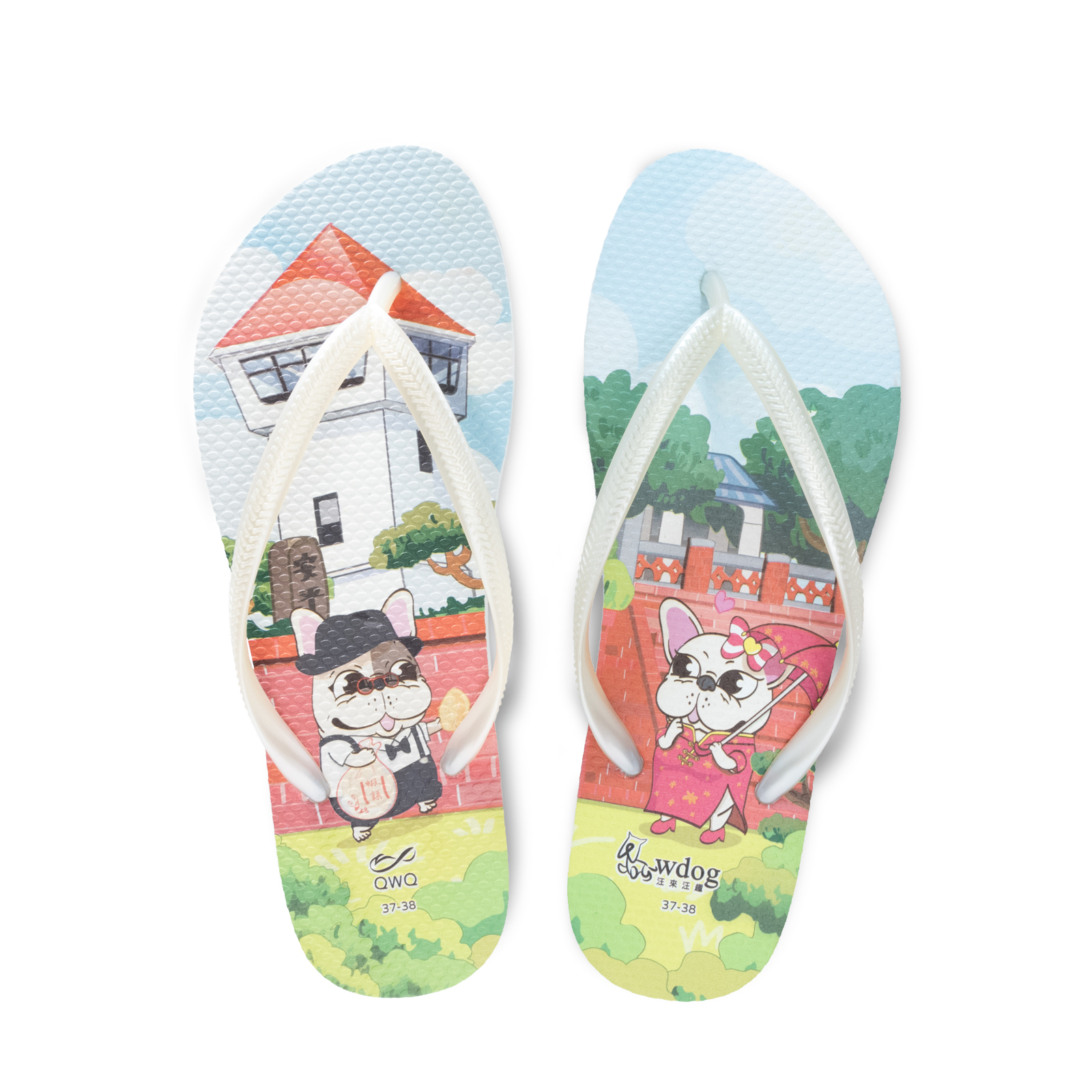 汪來汪趣 安平古堡 女款細帶人字夾腳拖鞋 牛奶白