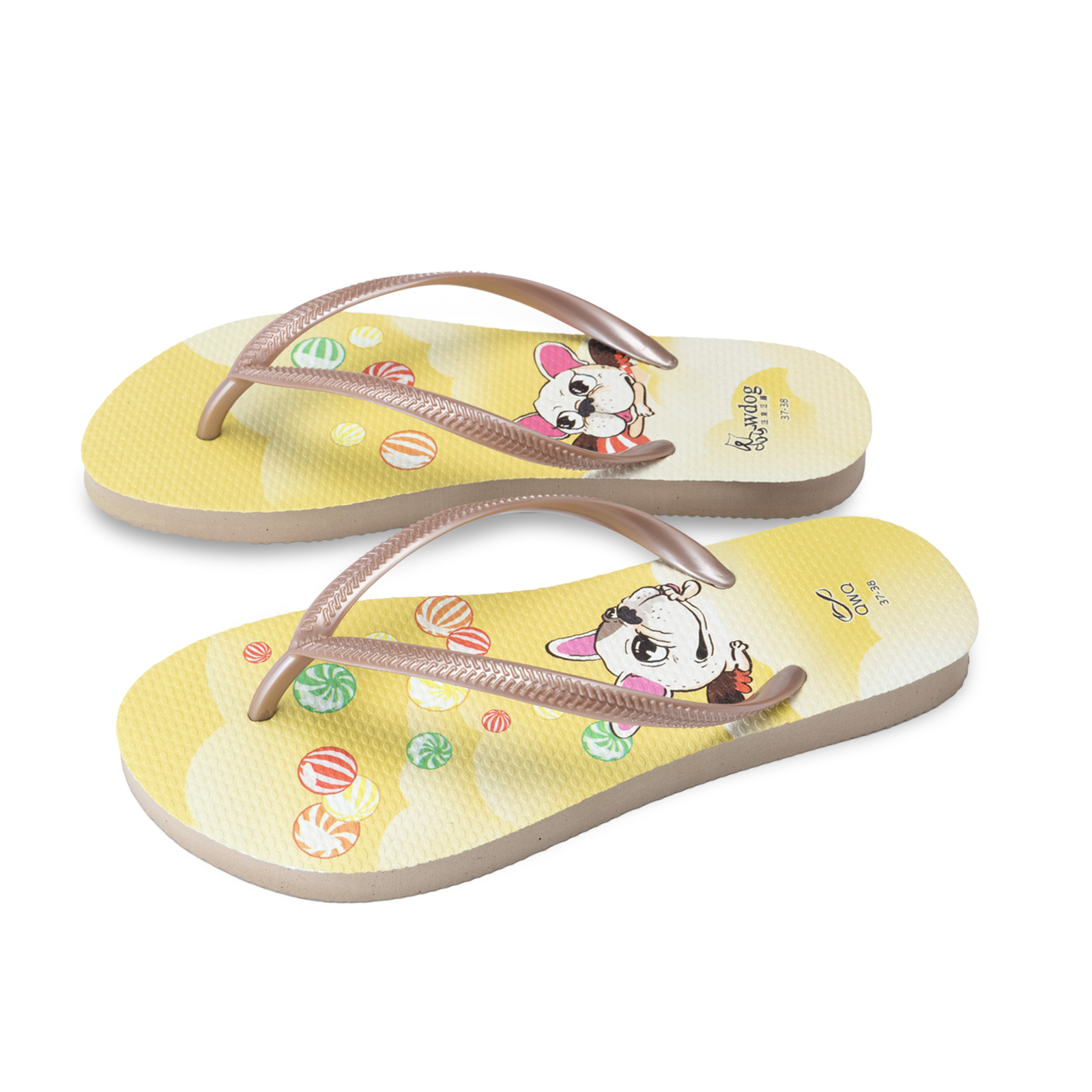 汪來汪趣 小天使 女款細帶人字夾腳拖鞋 薔薇金