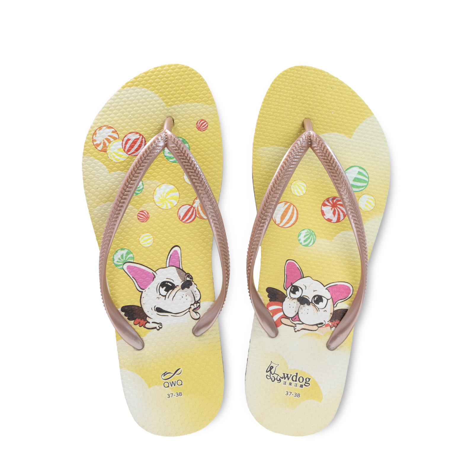 汪來汪趣 小天使 女款細帶人字夾腳拖鞋 薔薇金