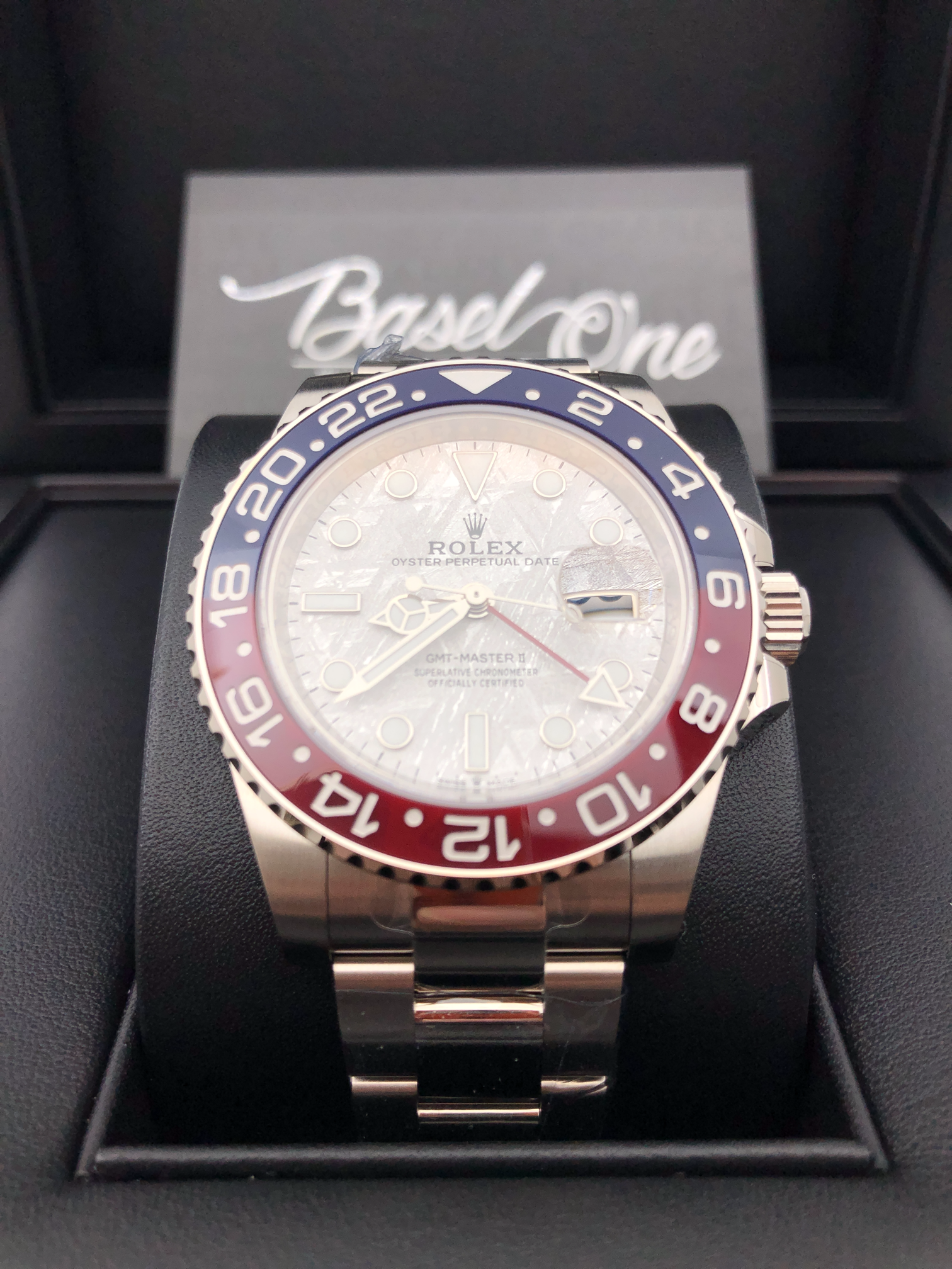 Discontinued BRAND NEW ROLEX 126719BLRO 126719 PEPSI RED BLUE OYSTER PERPETUAL GMT-MASTER II WHITE GOLD METEORITE DIAL 40mm