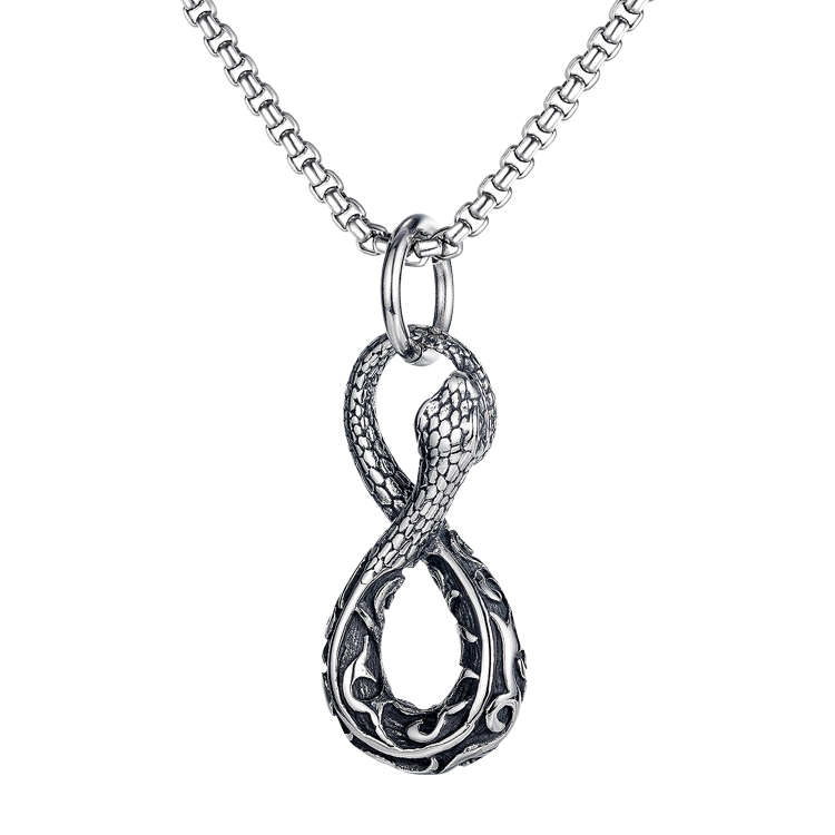 白鋼項鍊，男士項鍊 銜尾蛇無限符號；象徵重生之循環（2152）