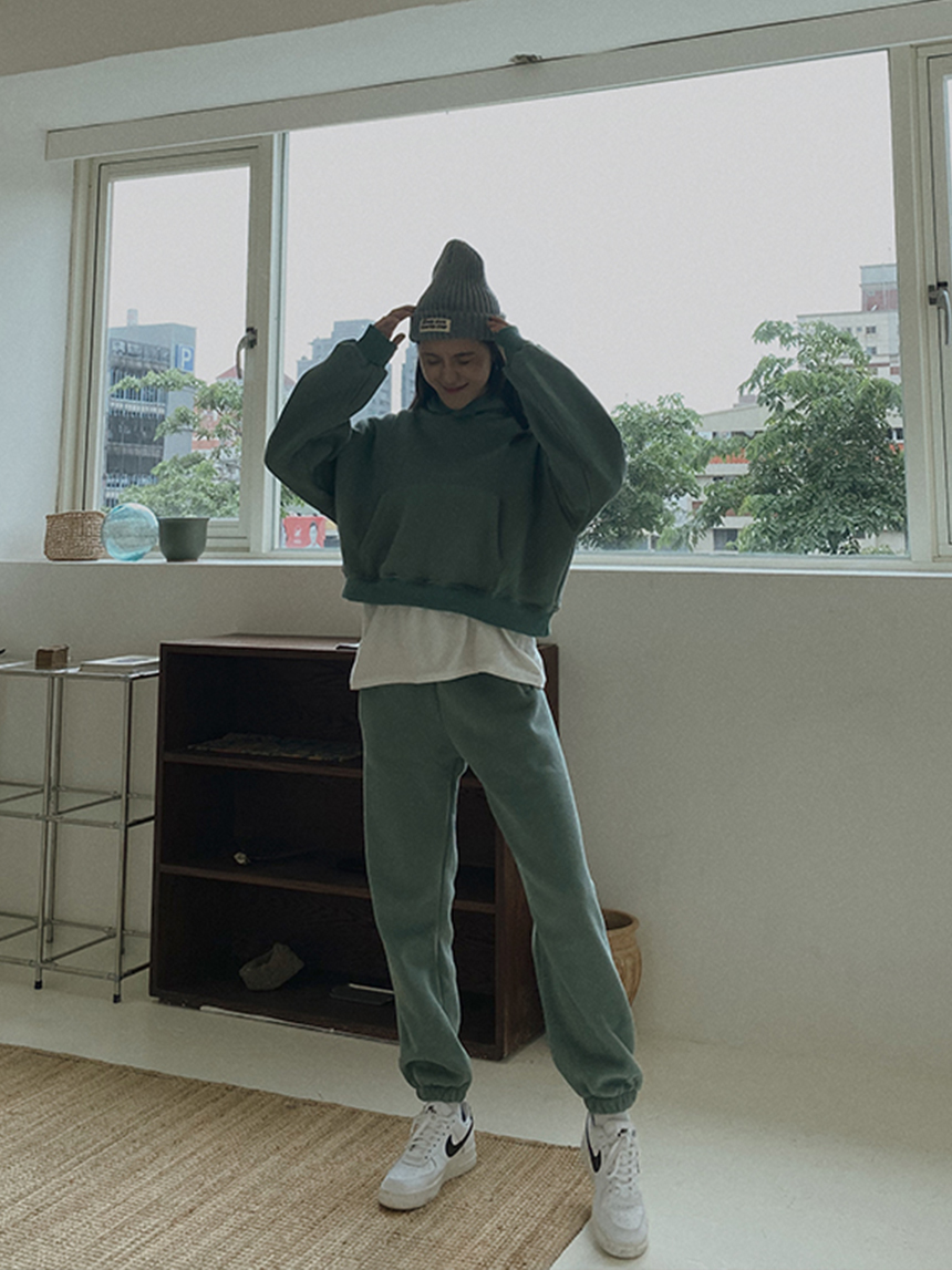 內刷毛短版連帽縮口褲套裝*3色