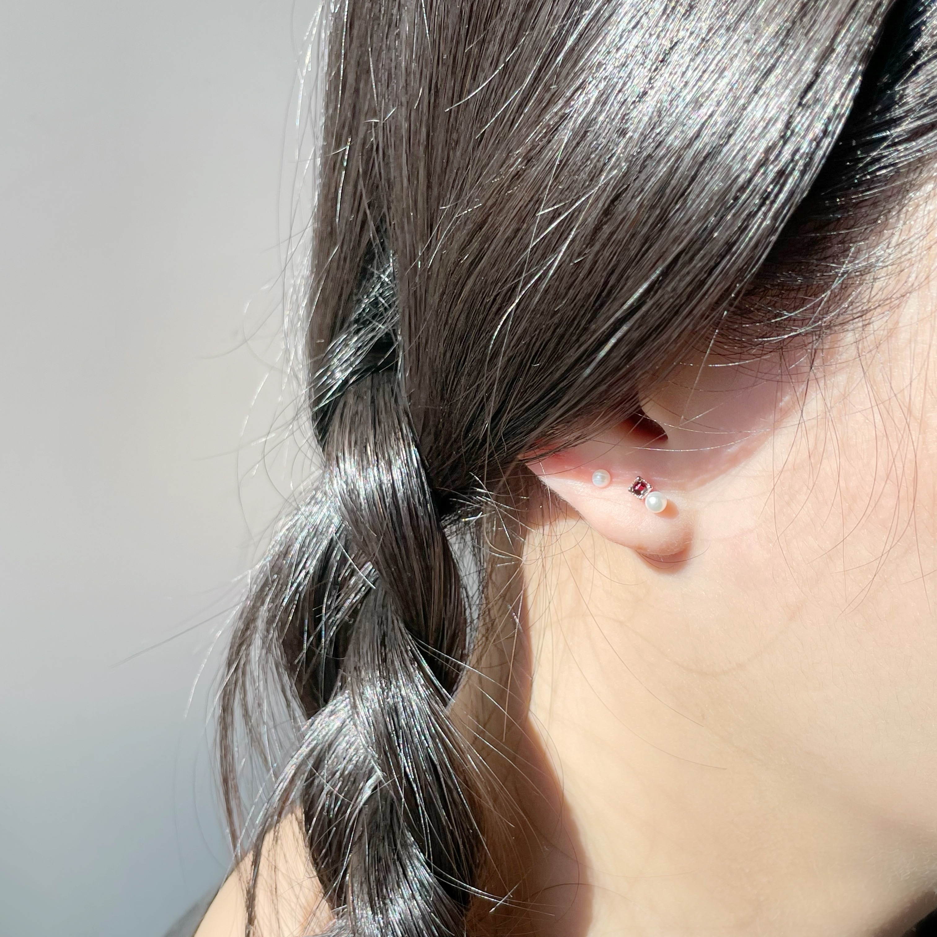 蛋糕方形石榴石珍珠轉珠耳環