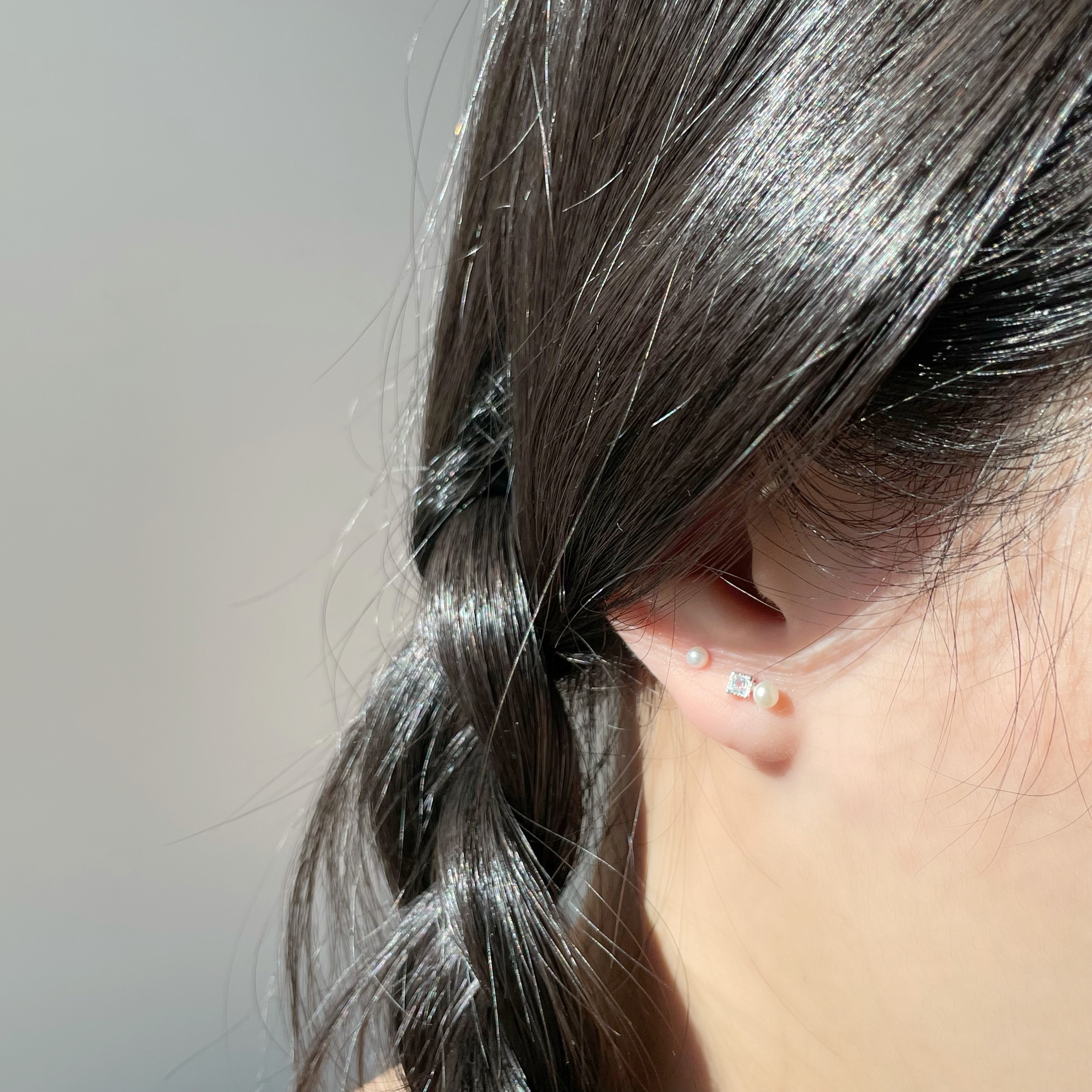 蛋糕方形月光石珍珠轉珠耳環