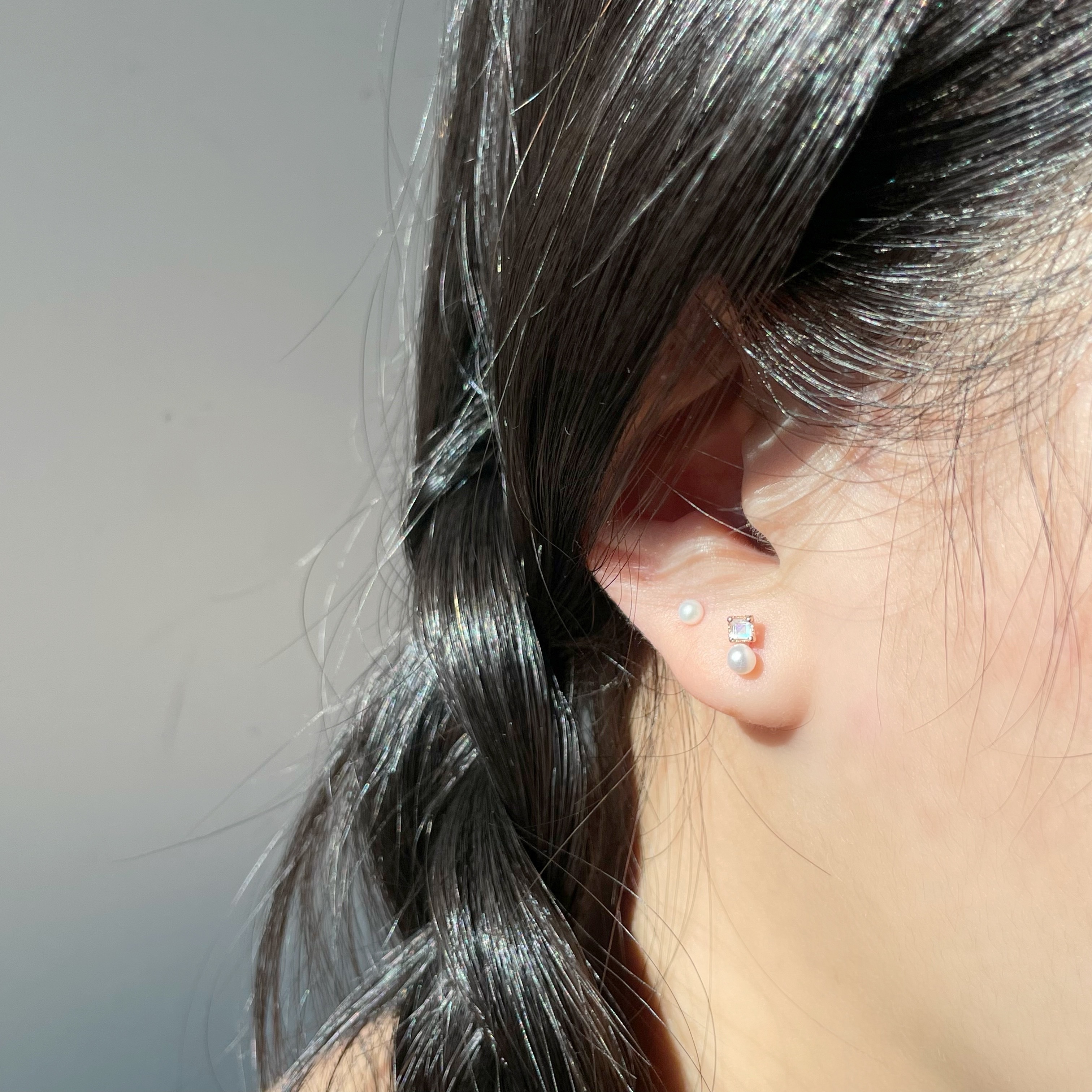 蛋糕方形月光石珍珠轉珠耳環