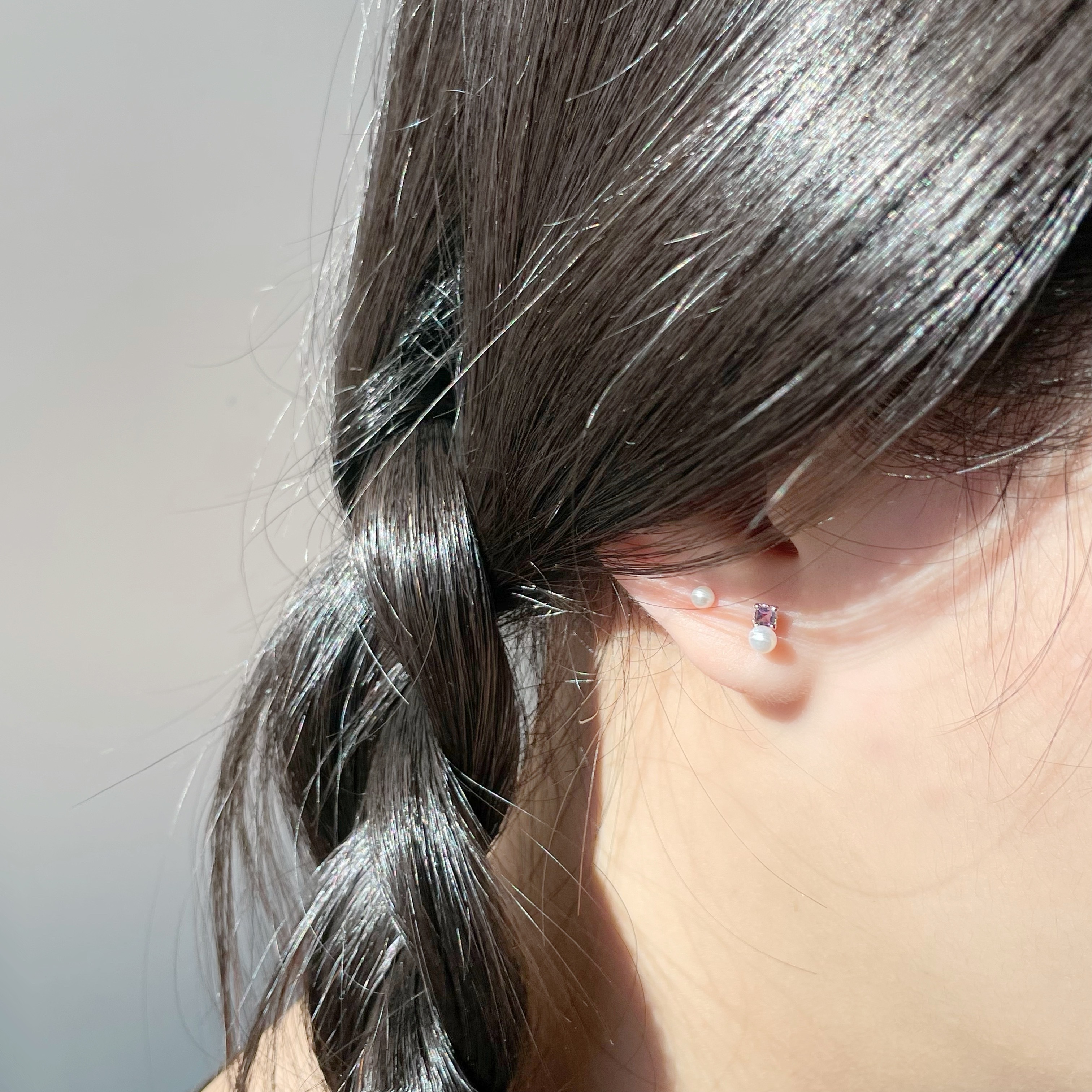 蛋糕方形紫水晶珍珠轉珠耳環