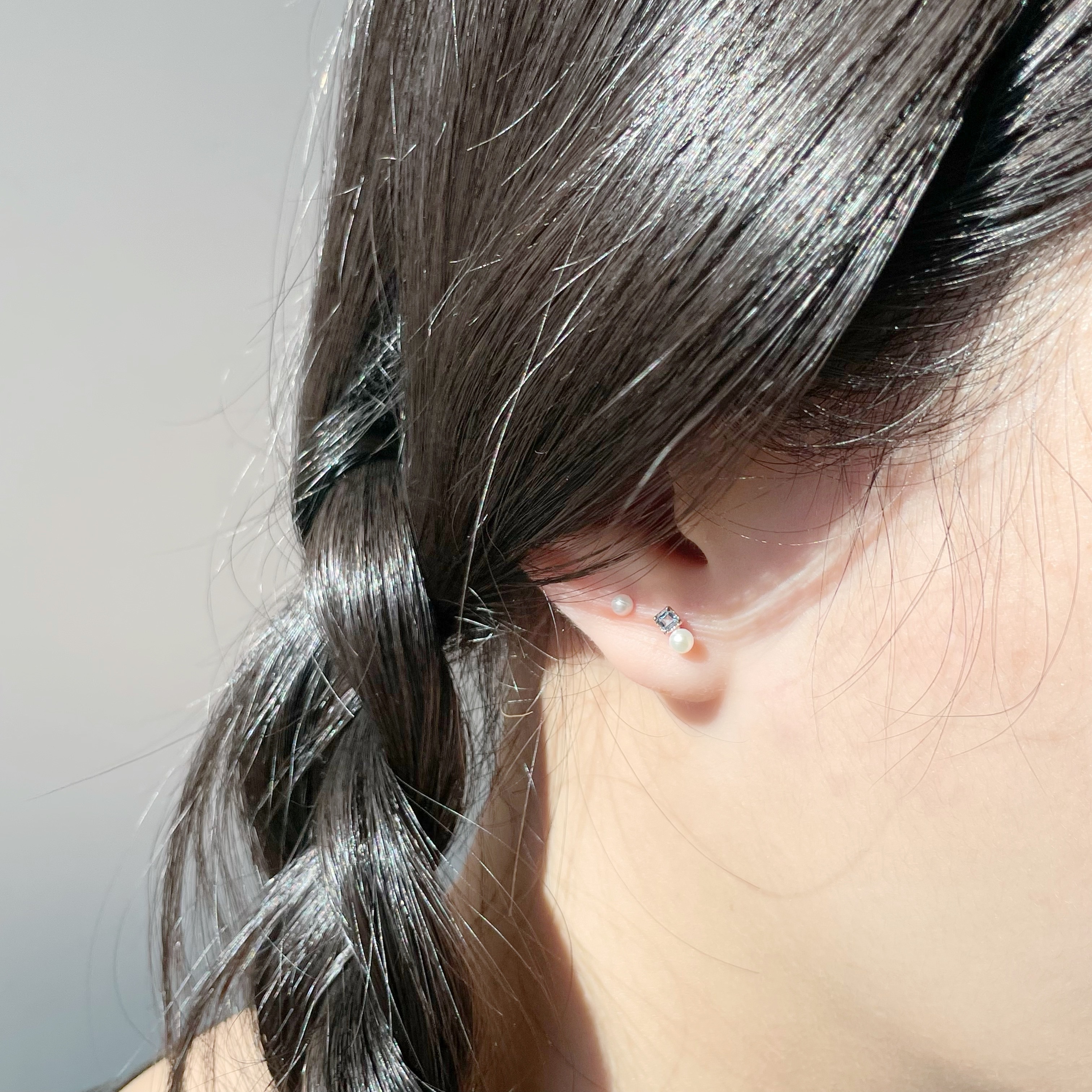 蛋糕方形托帕石珍珠轉珠耳環