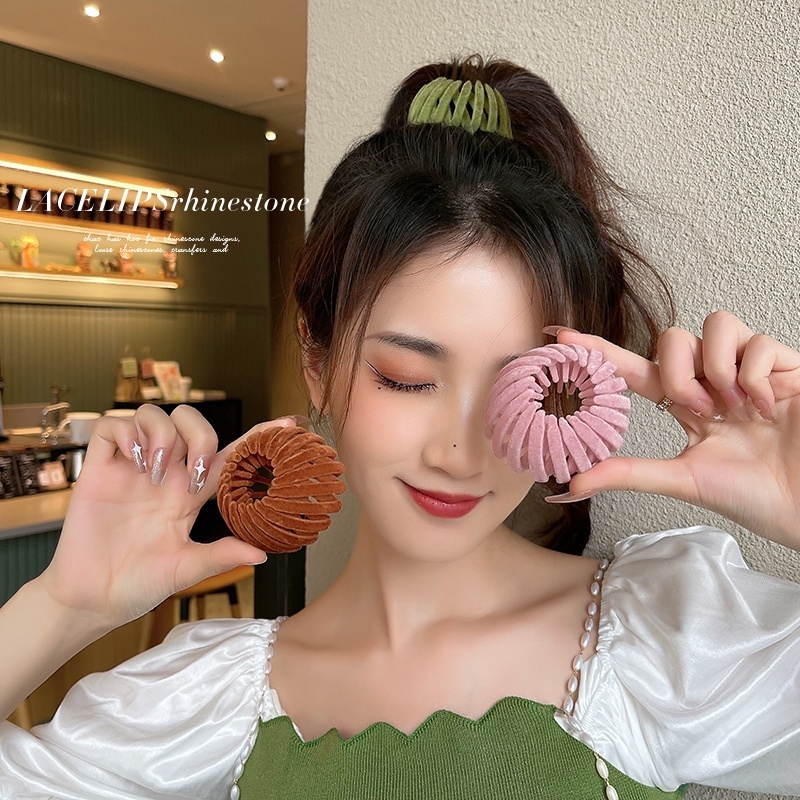 日韓「鳥巢」百變懶人絨面髮圈