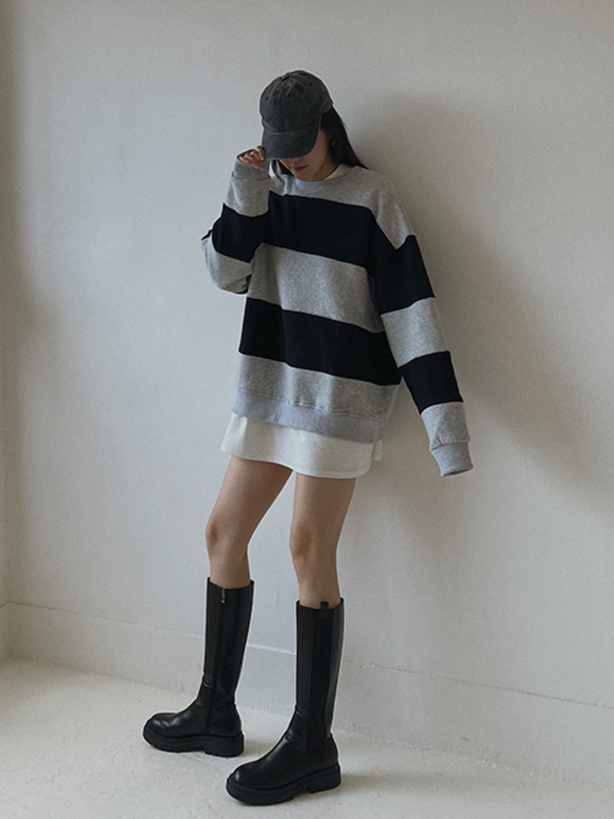 內刷毛灰條男友寬衛衣