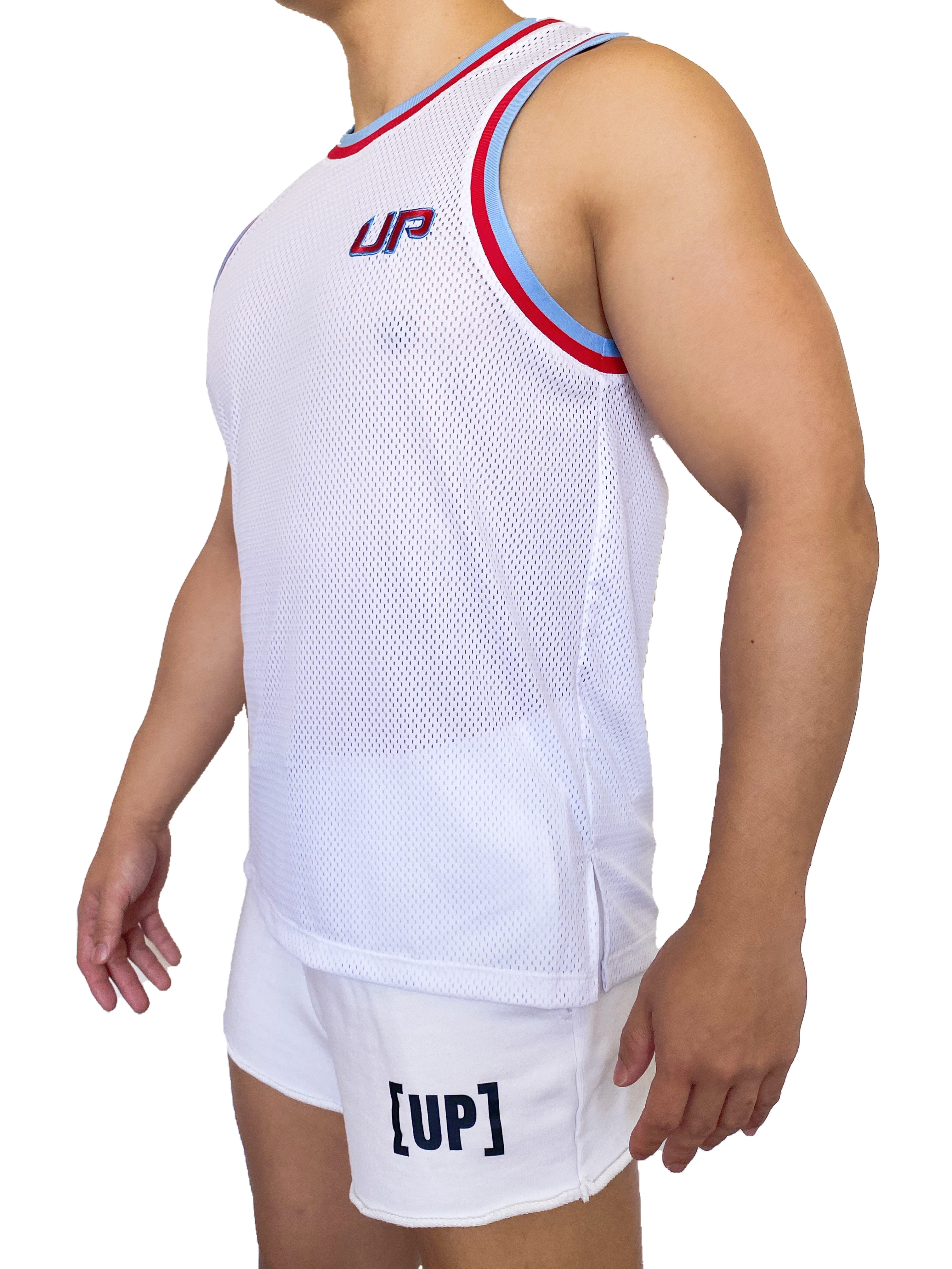 冰感系列 - Team UP 網布背心 透視白/天空藍