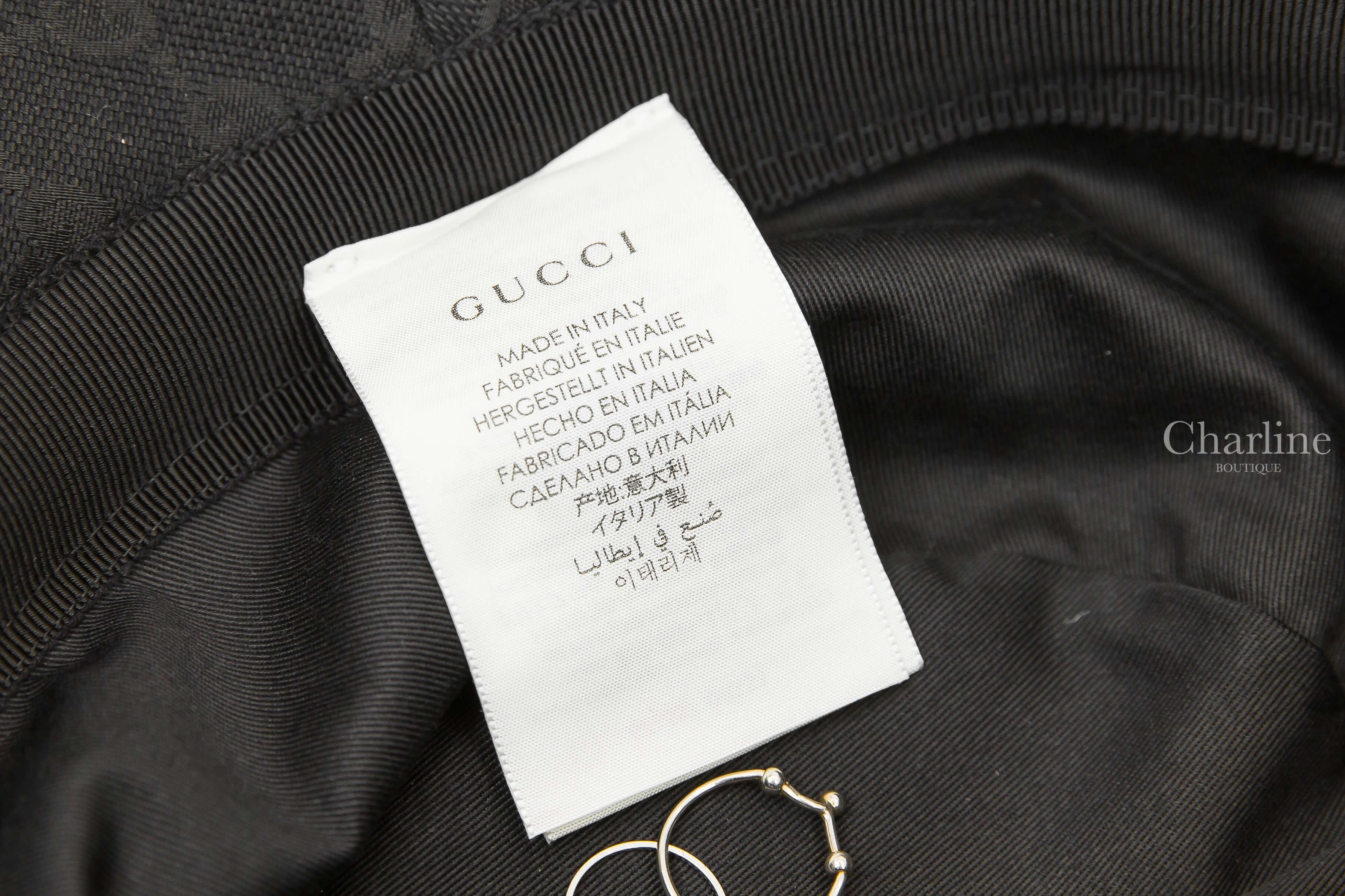Gucci GG Canvas Bucket Hat With Double G 黑色滿版GG帆布小牛皮邊飾金GG漁夫帽-Charline Boutique 精品代購