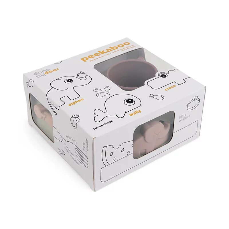 矽膠餐具禮盒-Peekaboo粉色