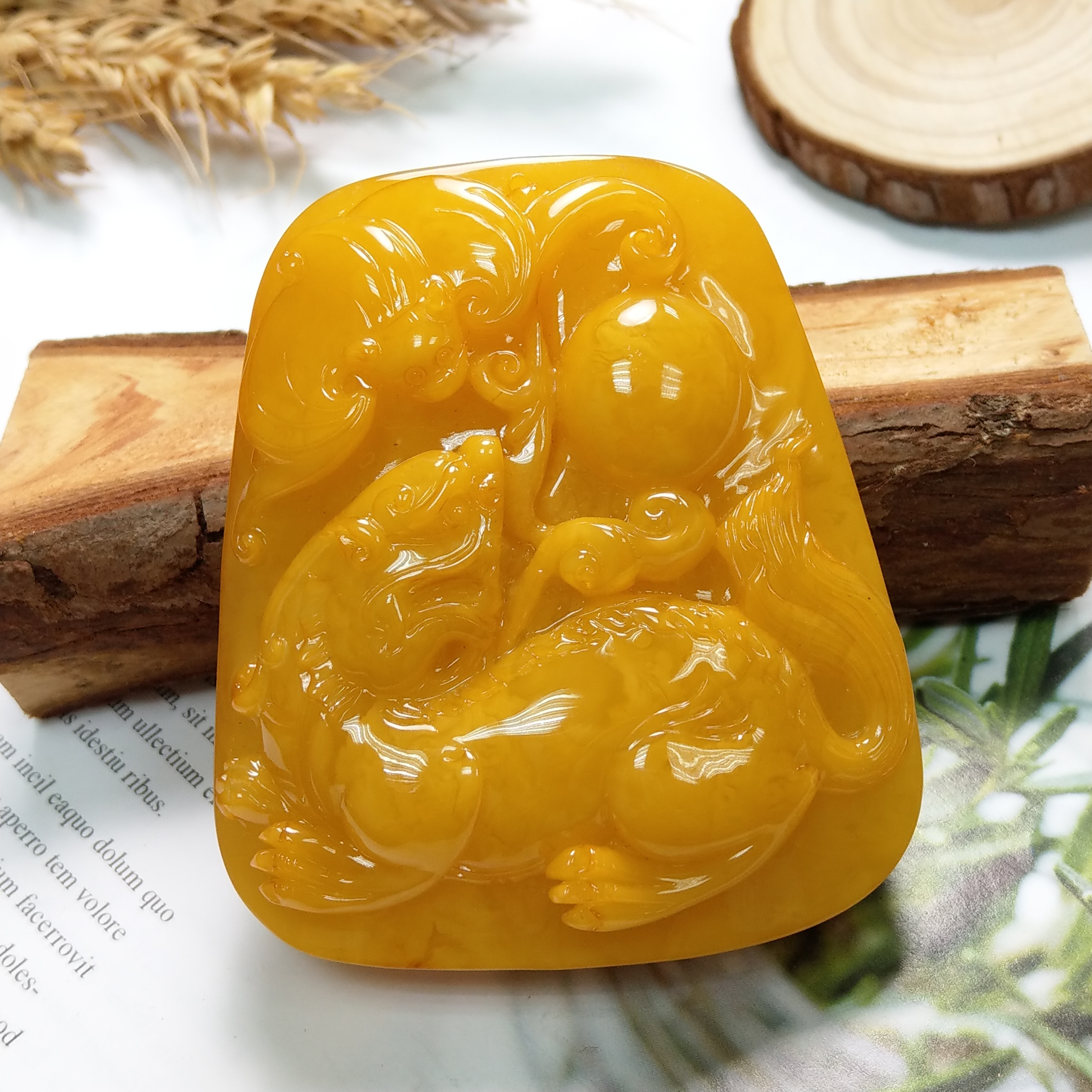 收藏款3A天然波羅的海氧化老蜜蠟貔貅如意正規掛牌