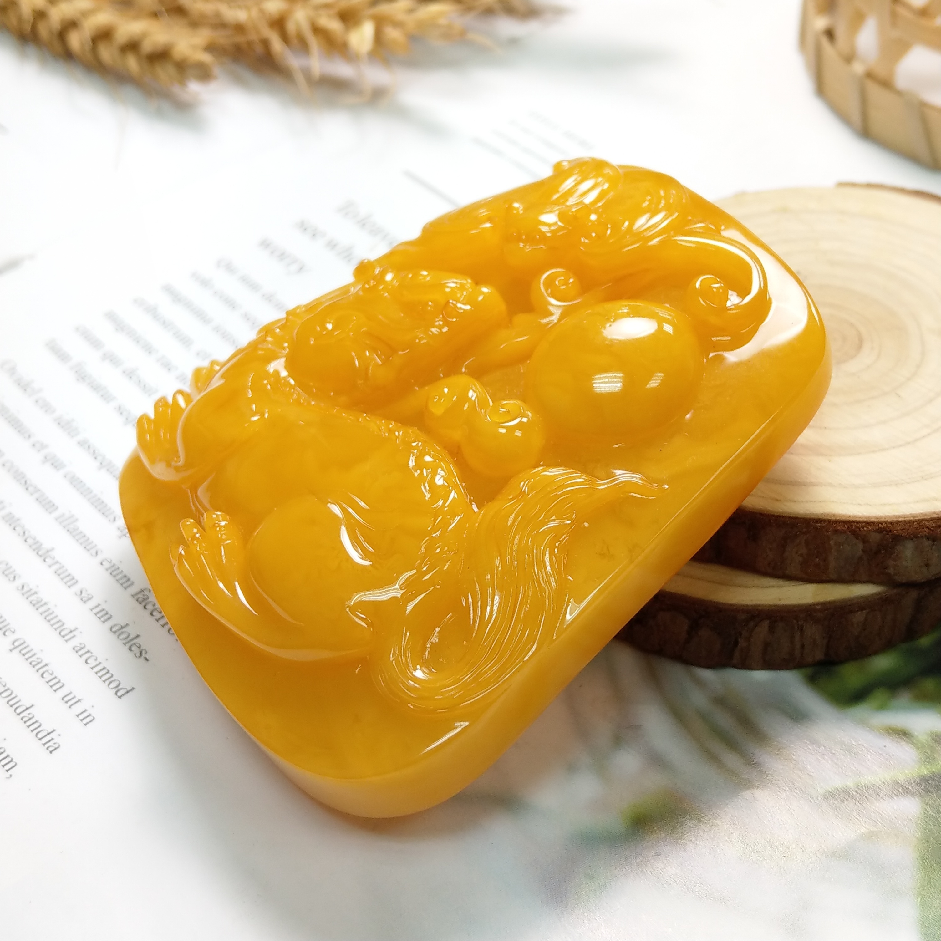 收藏款3A天然波羅的海氧化老蜜蠟貔貅如意正規掛牌