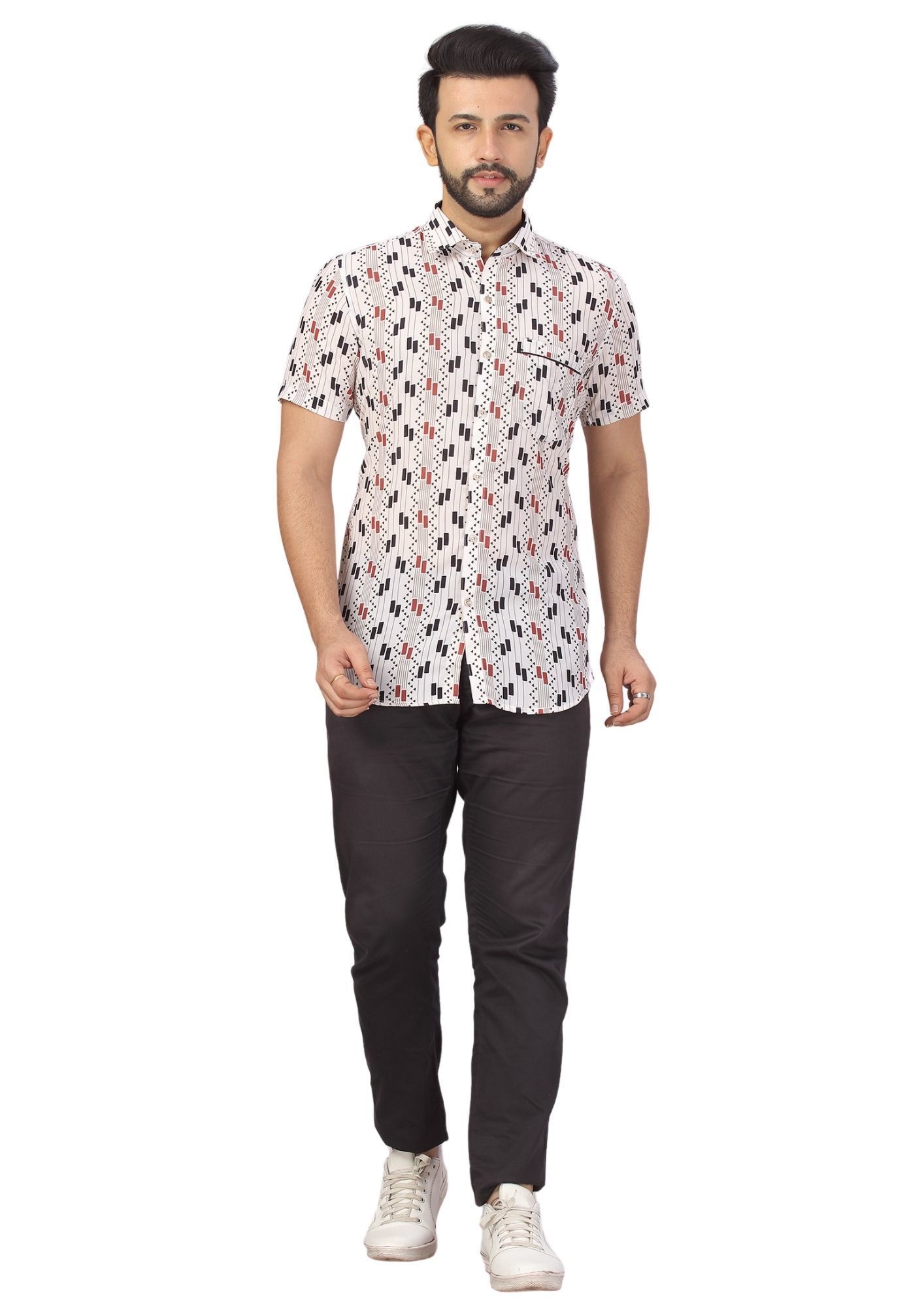 Men White Printed Poly Blackbery Kurta  Shirt Q1403