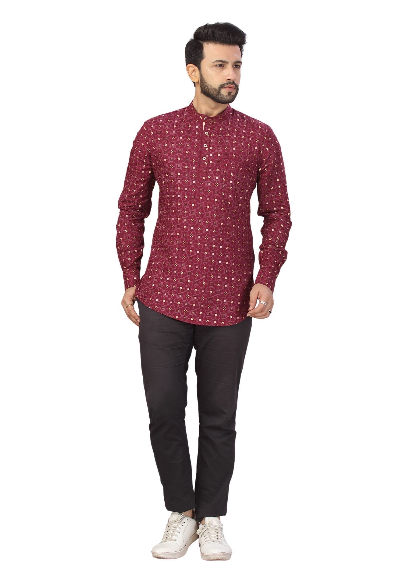 Men Maroon Printed Malbury Rayon Kurta  Shirt Q1424