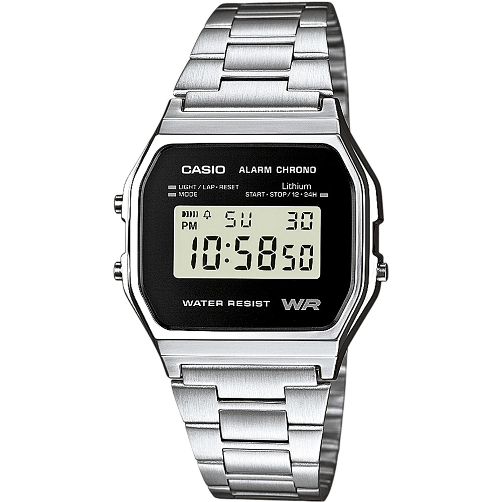 Casio A158WEA-1E 中裝 銀色 簡約黑面 方形復古跳字錶