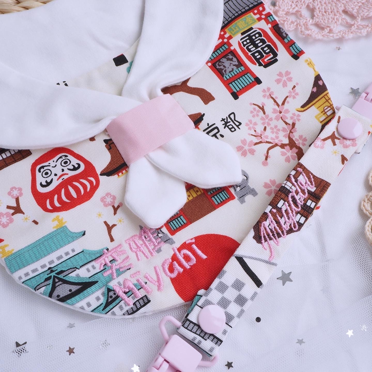 日本風景純棉圖案 水手造型口水肩 彌月禮物