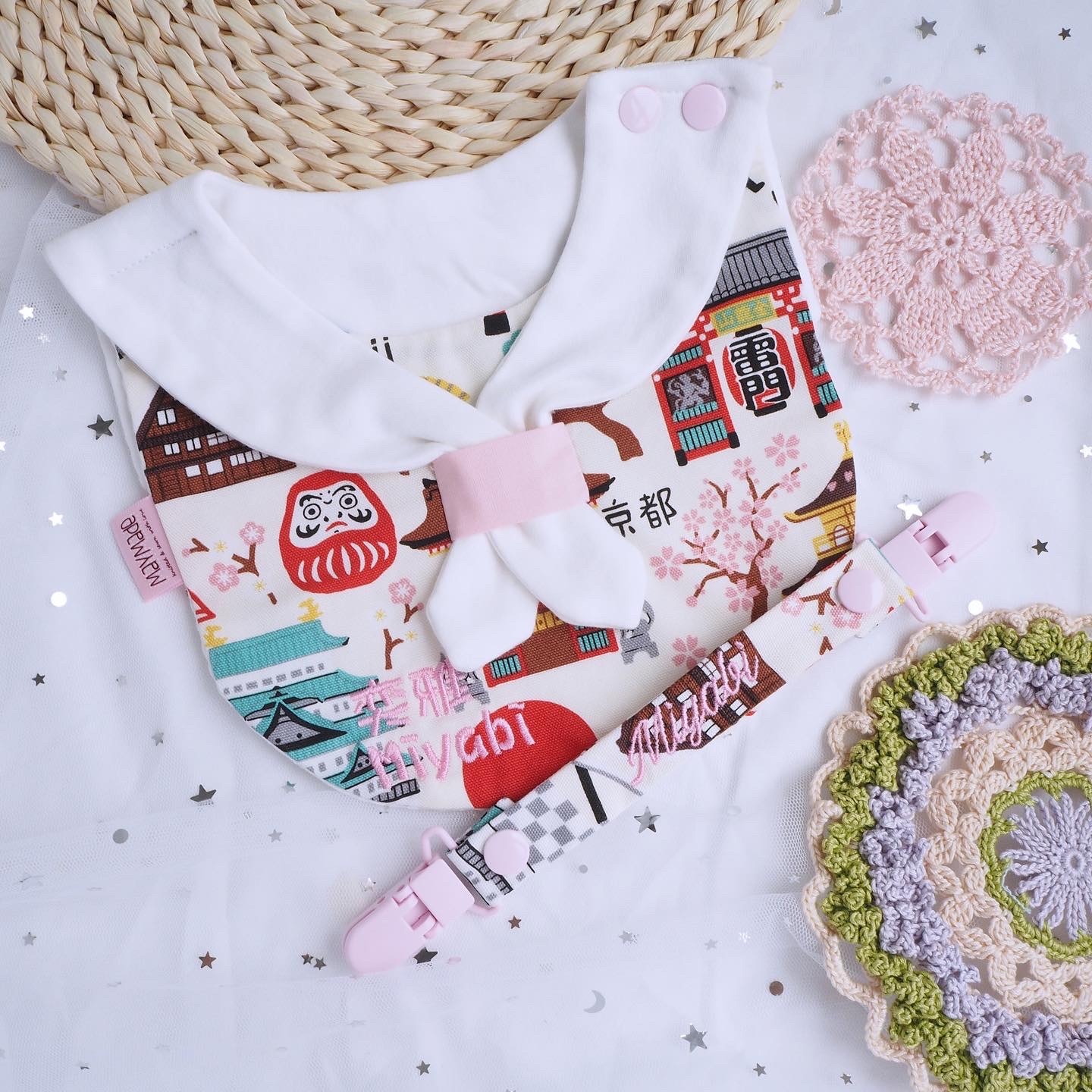 日本風景純棉圖案 水手造型口水肩 彌月禮物