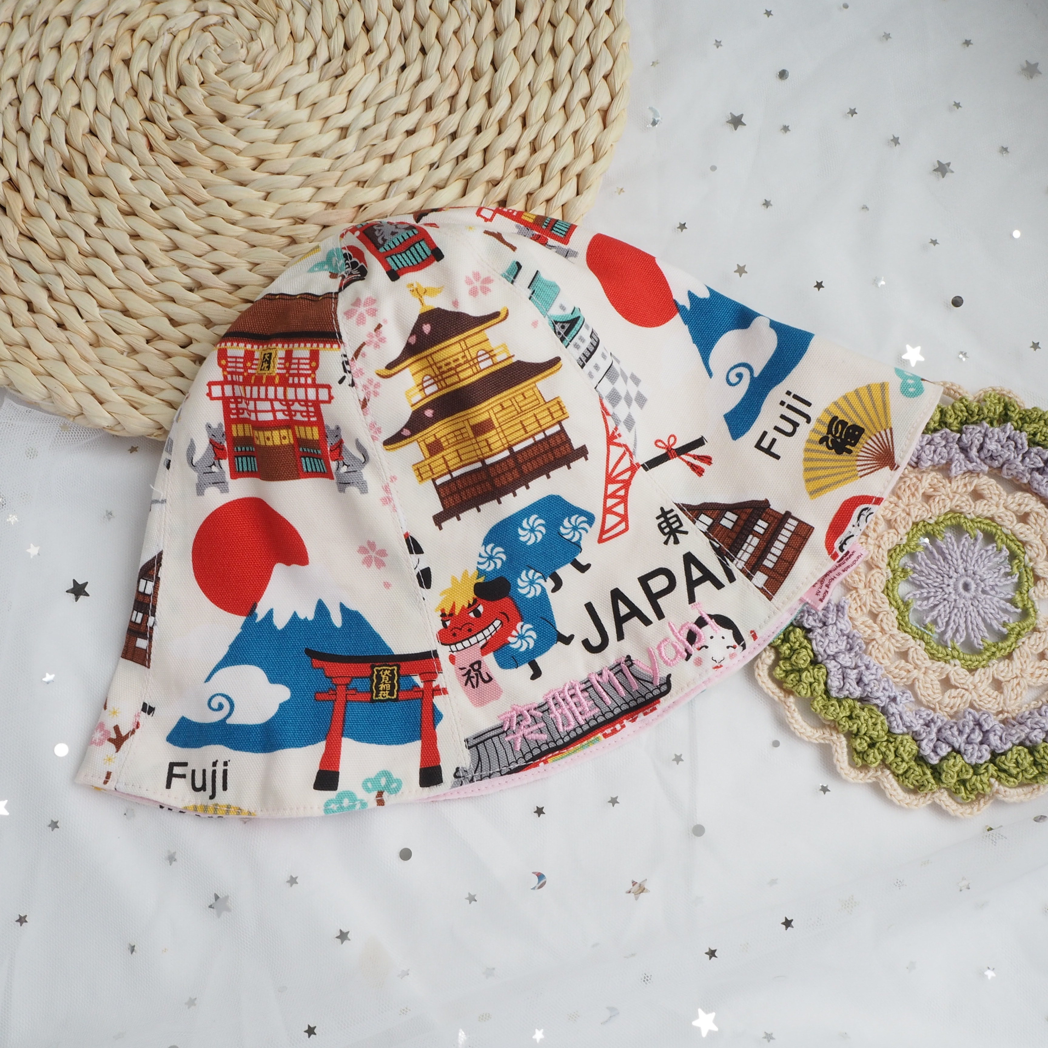 日本風景圖案 純棉布嬰兒帽