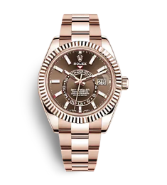 DISCONTINUED BRAND NEW ROLEX 326935 SKY-DWELLER CHOCOLATE DIAL EVEROSE GOLD OYSTER 42 MM