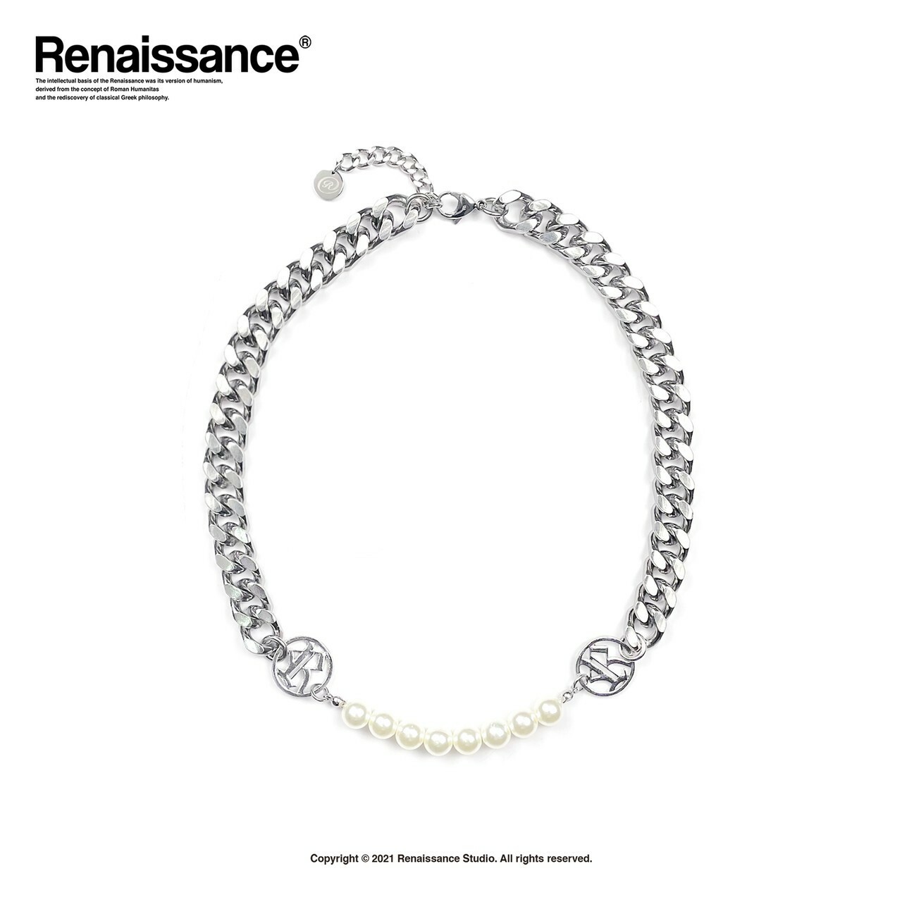 現貨 RENAISSANCE 新款 歌德金屬R Logo珍珠古巴鍊 項鍊 Gothic R Pearl Cuban Link Necklace
