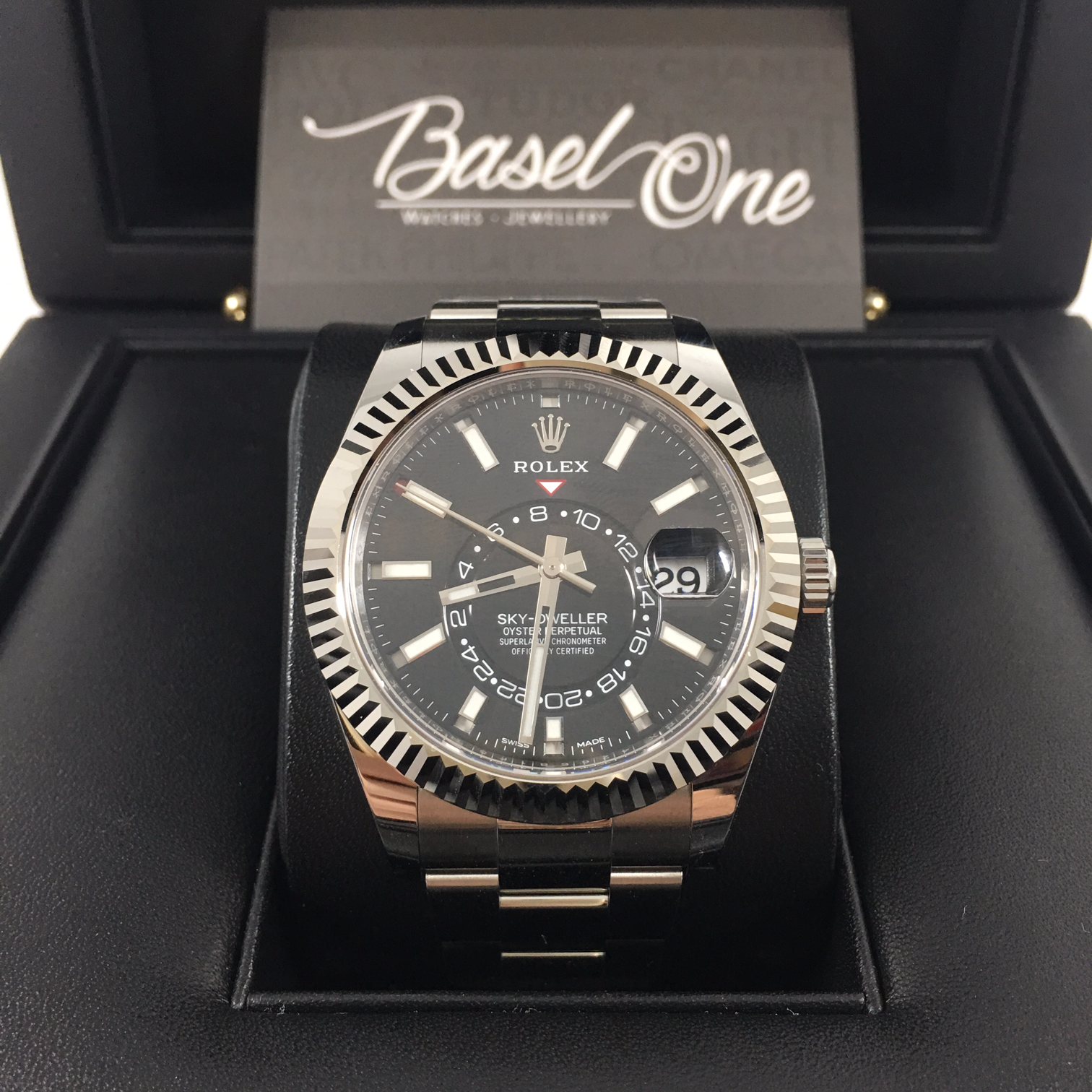 DISCONTINUED BRAND NEW ROLEX 326934 SKY DWELLER STAINLESS STEEL BLACK GMT DATE 42mm