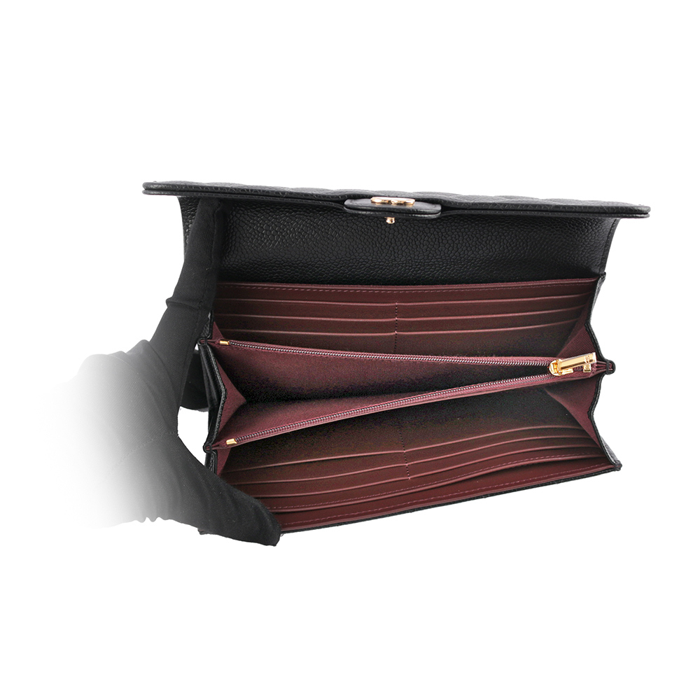 【CHANEL 】金色CC Logo荔枝皮二折壓釦長夾(黑色) AP0241 Y01864 C3906