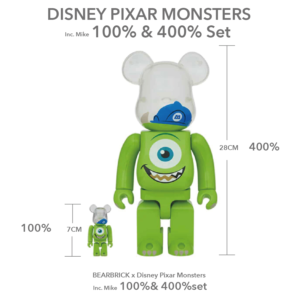 Bearbrick Disney Pixar Monsters, Inc. Mike 100% & 400% Set大眼仔