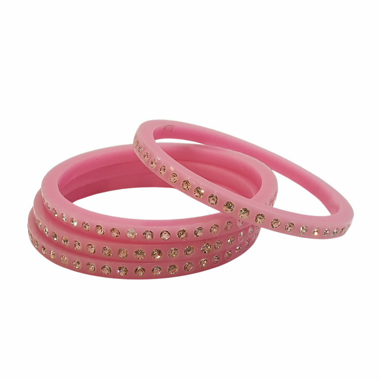 Purple Fancy Acrylic Studded Stones Bangles 4 Piece Set PB1406