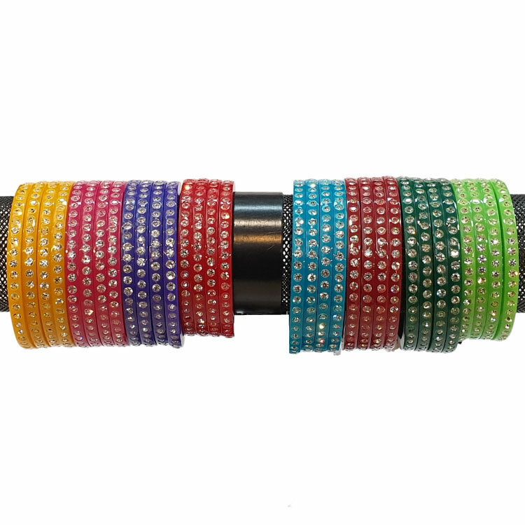 Purple Fancy Acrylic Studded Stones Bangles 4 Piece Set PB1406