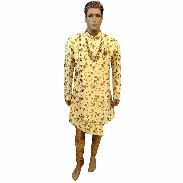 Men Asymmetric Brocade Jacquard Silk Kurta Set DMJ1314